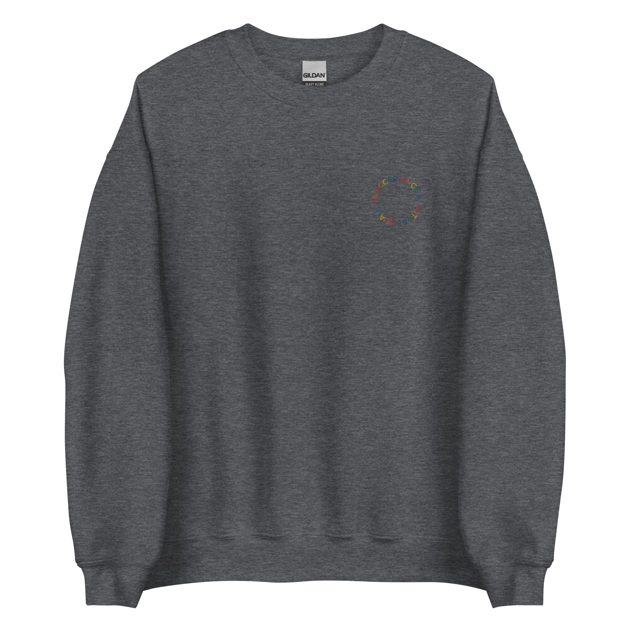 Sudadera unisex bordada con el lema "Aceptación, unidad e igualdad"