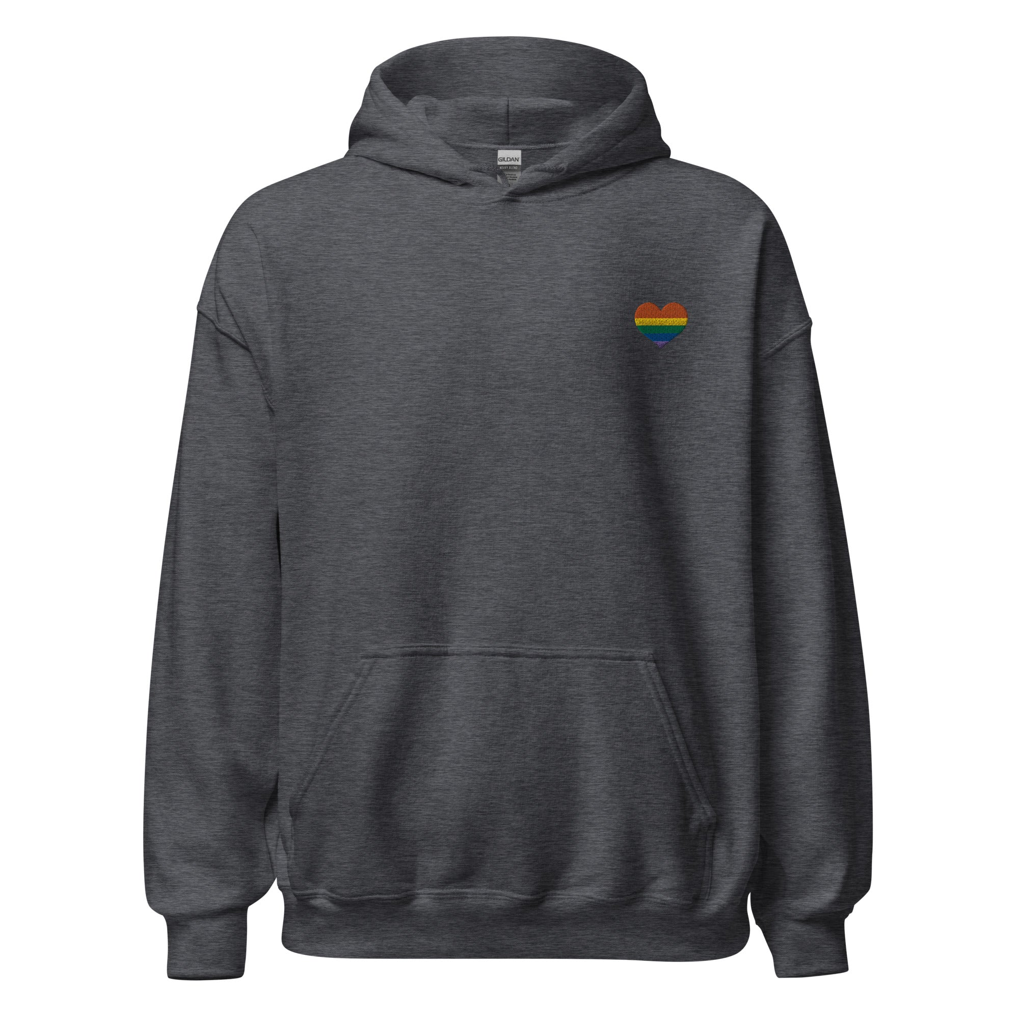 Sudadera unisex con capucha y corazón de arcoíris bordado