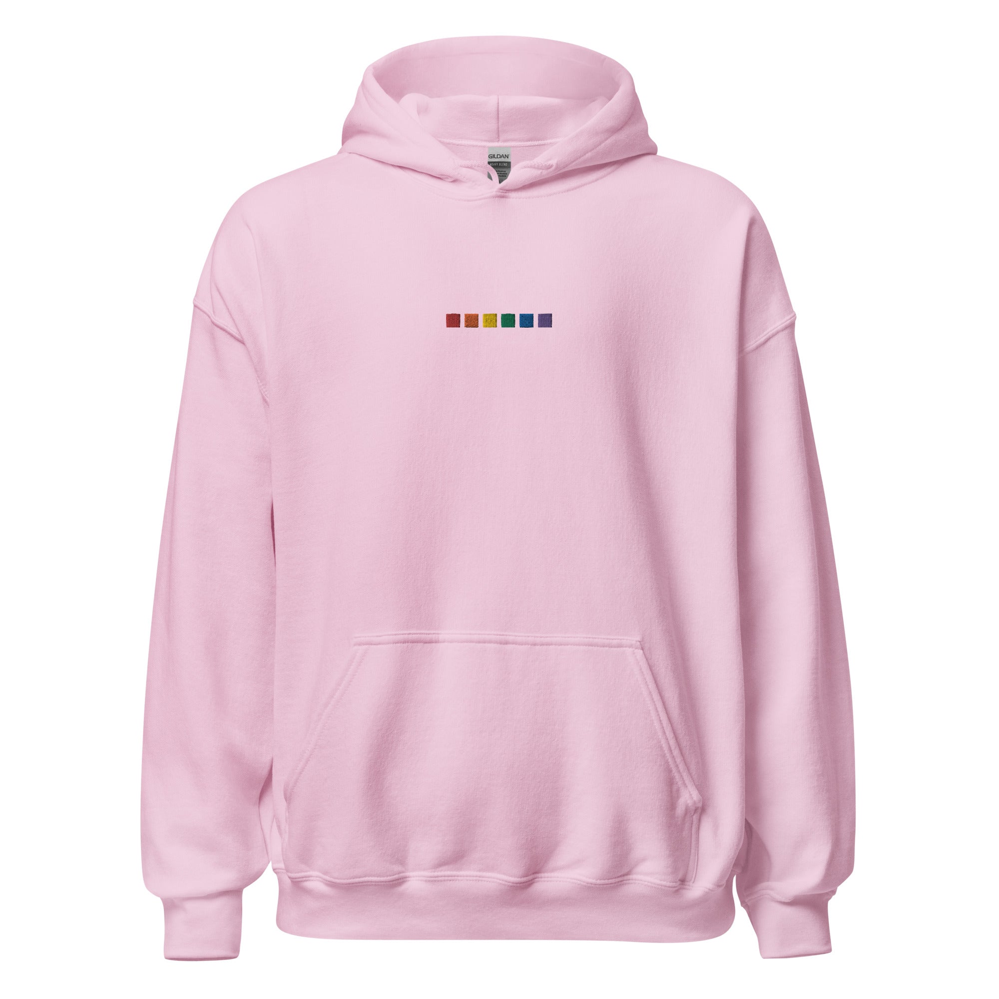 Sudadera unisex con capucha bordada con cuadrados de arcoíris