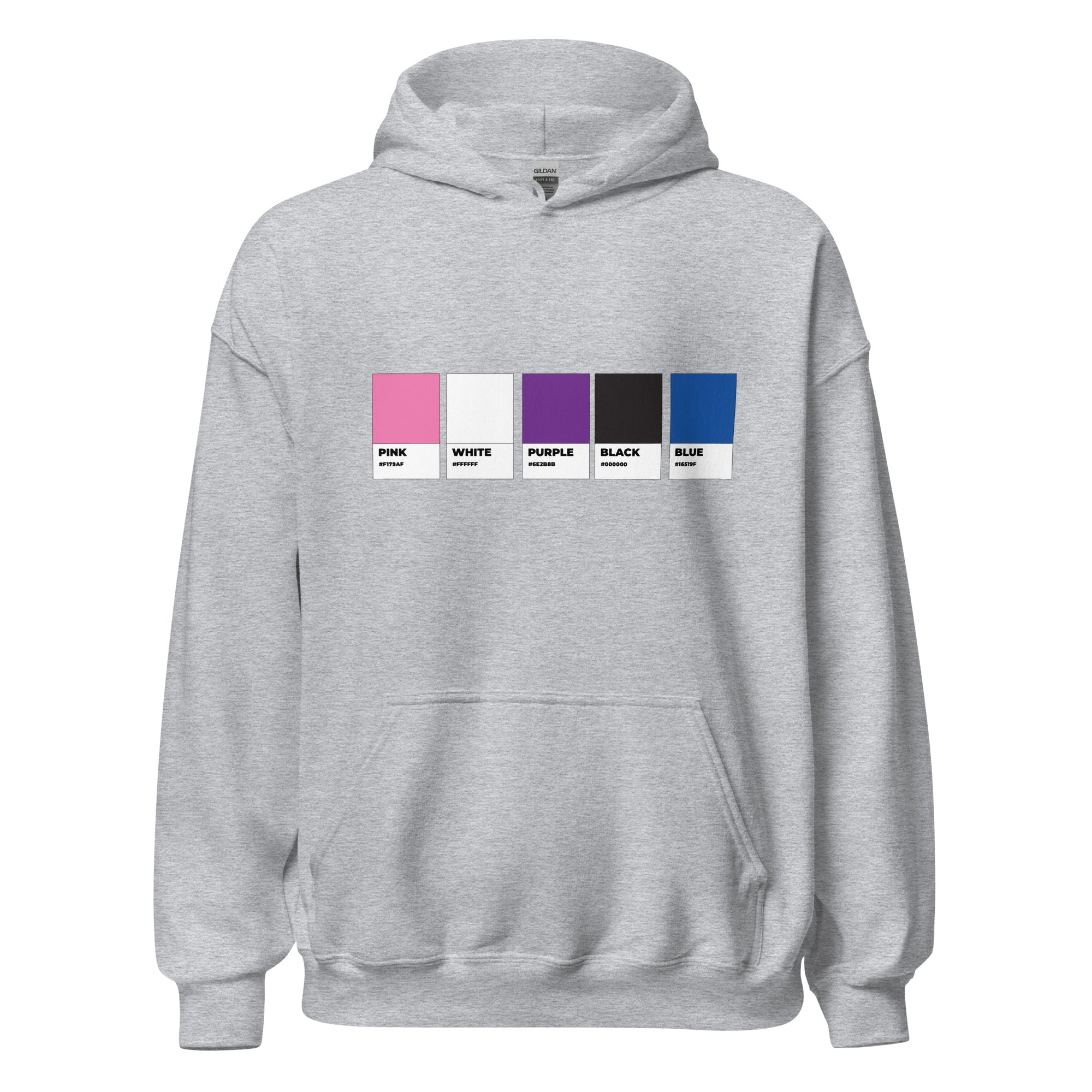 Sudadera unisex con capucha y muestra de colores de género fluido
