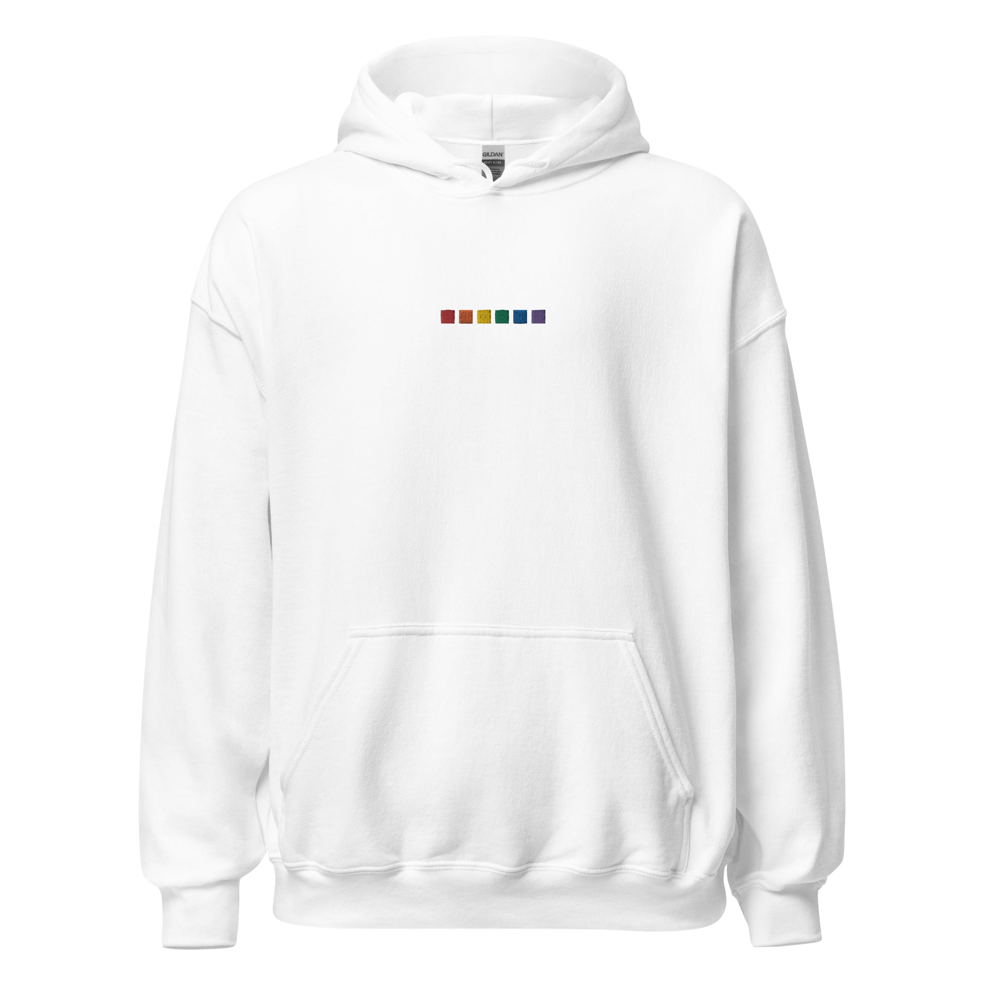 Sudadera unisex con capucha bordada con cuadrados de arcoíris