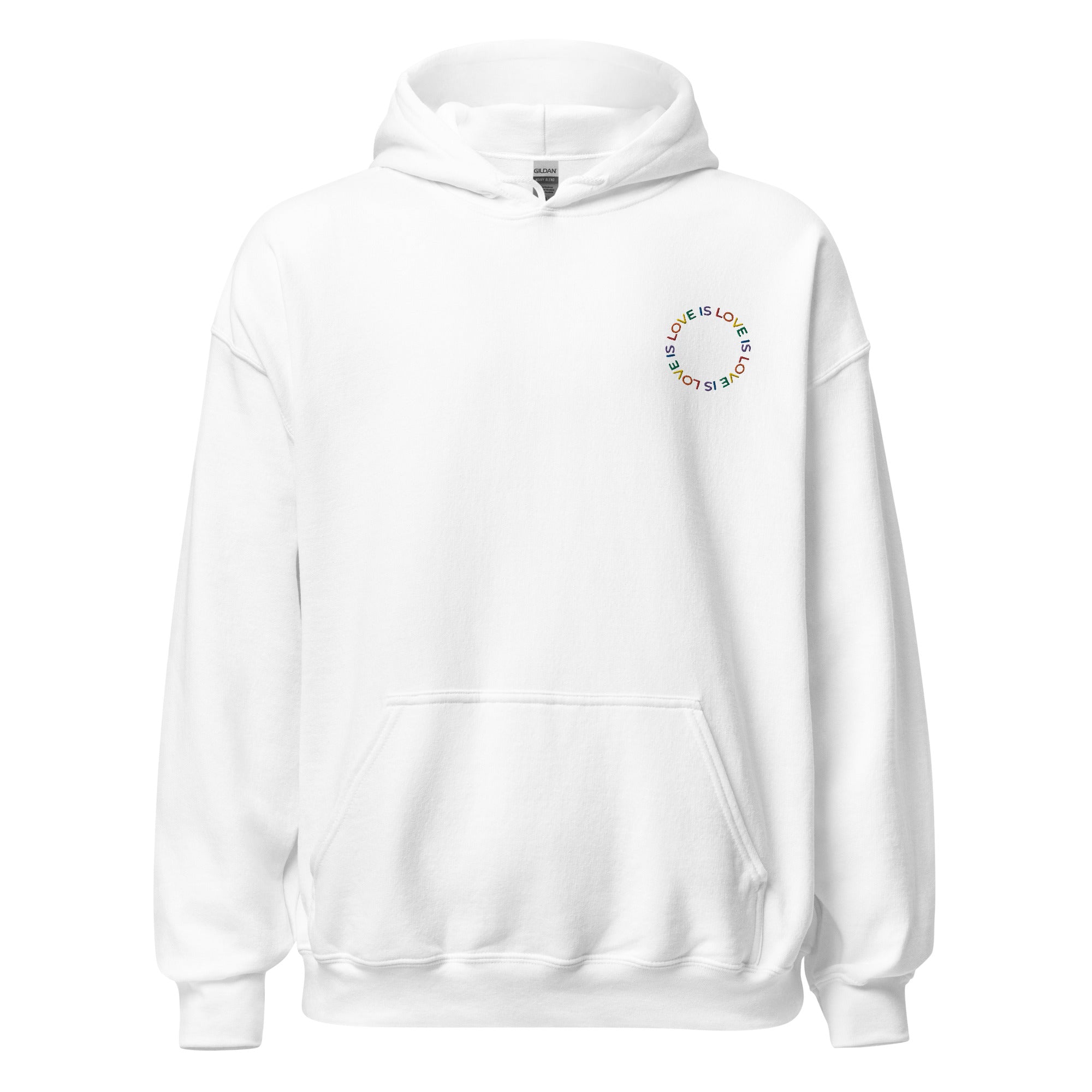 Sudadera unisex con capucha bordada Love is Love
