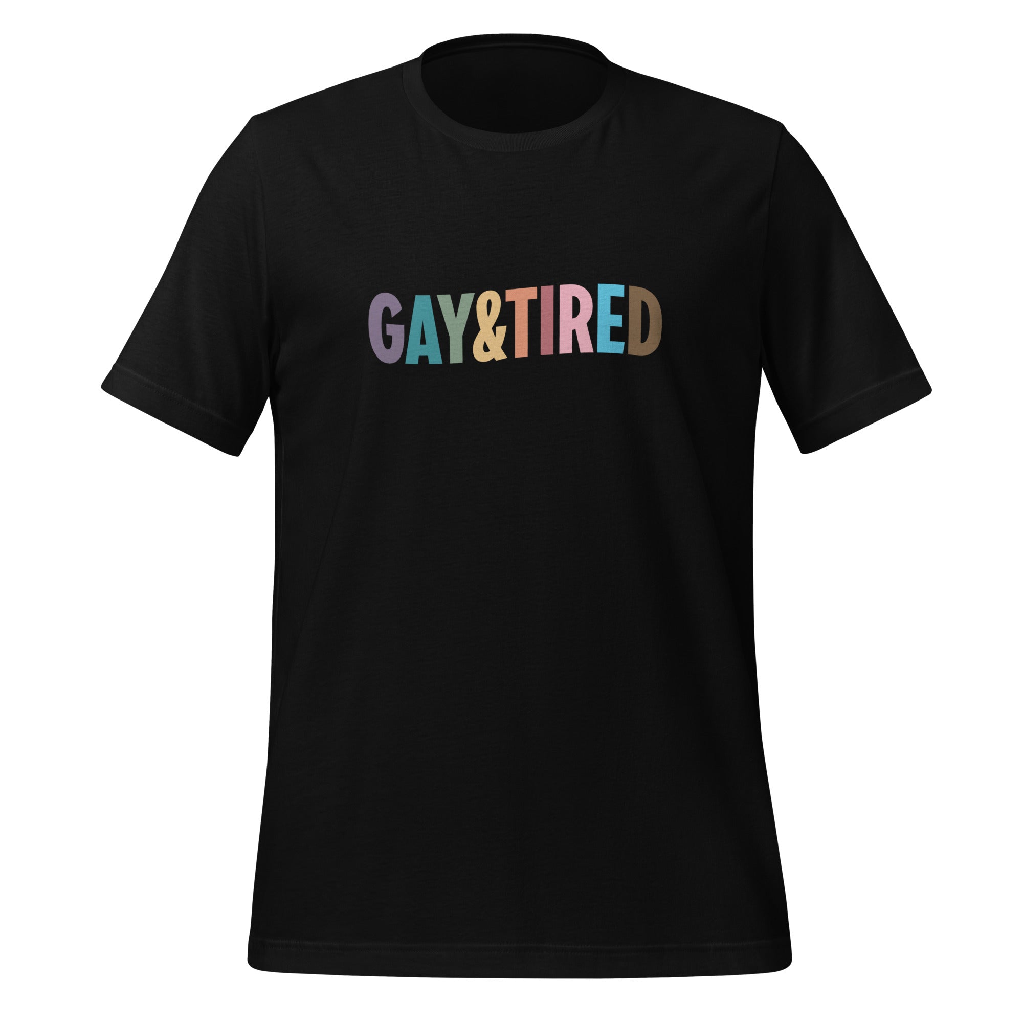 Camiseta unisex arcoíris gay y cansada