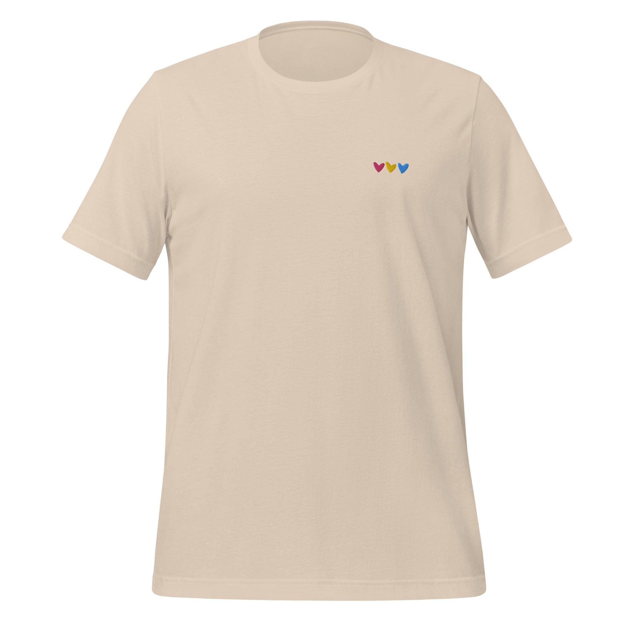Camiseta unisex con corazones bordados pansexuales