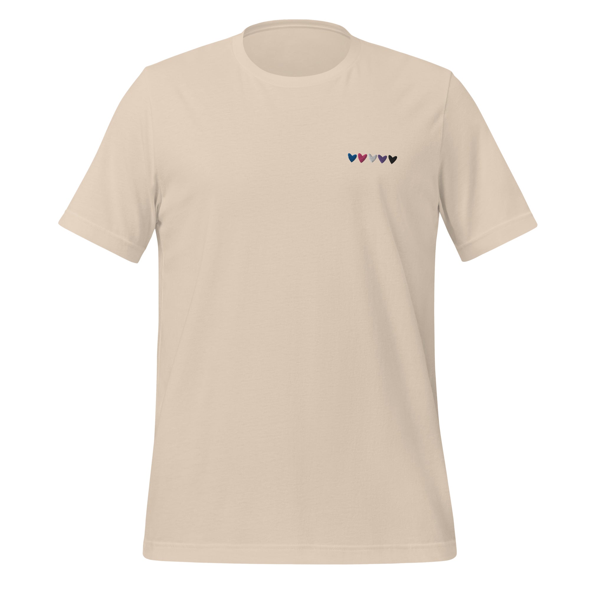 Camiseta unisex bordada con corazones de género fluido