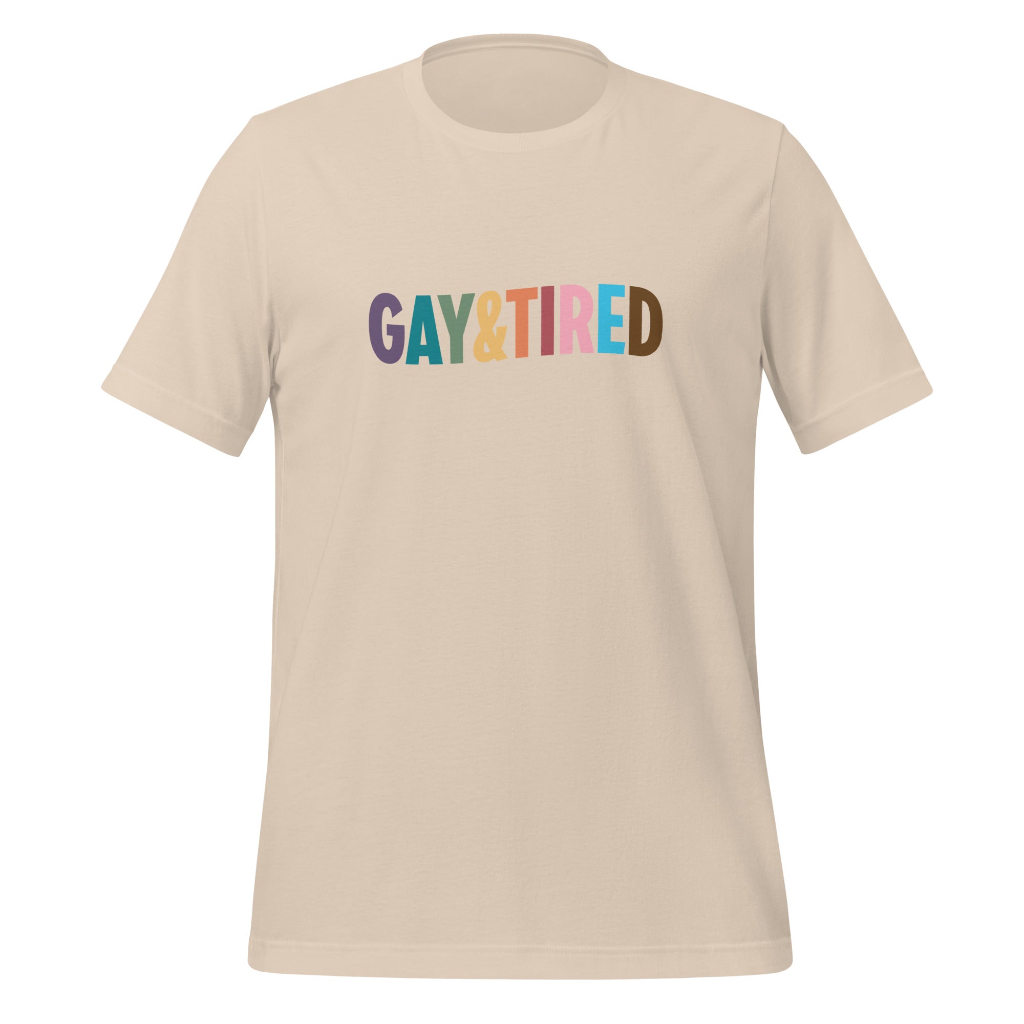Camiseta unisex arcoíris gay y cansada