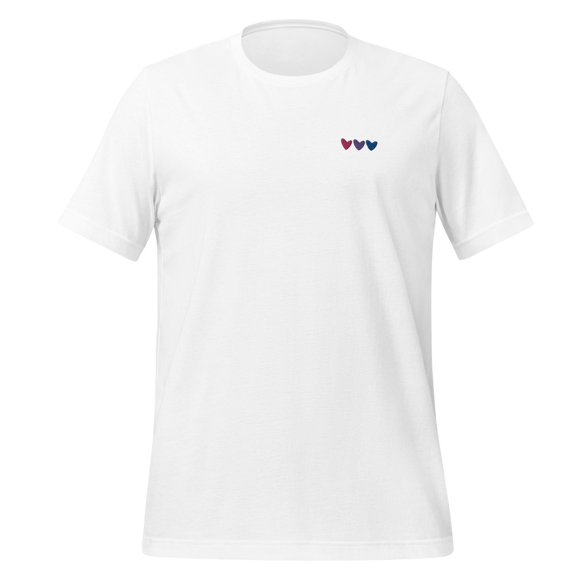 Camiseta unisex bordada con corazones bisexuales
