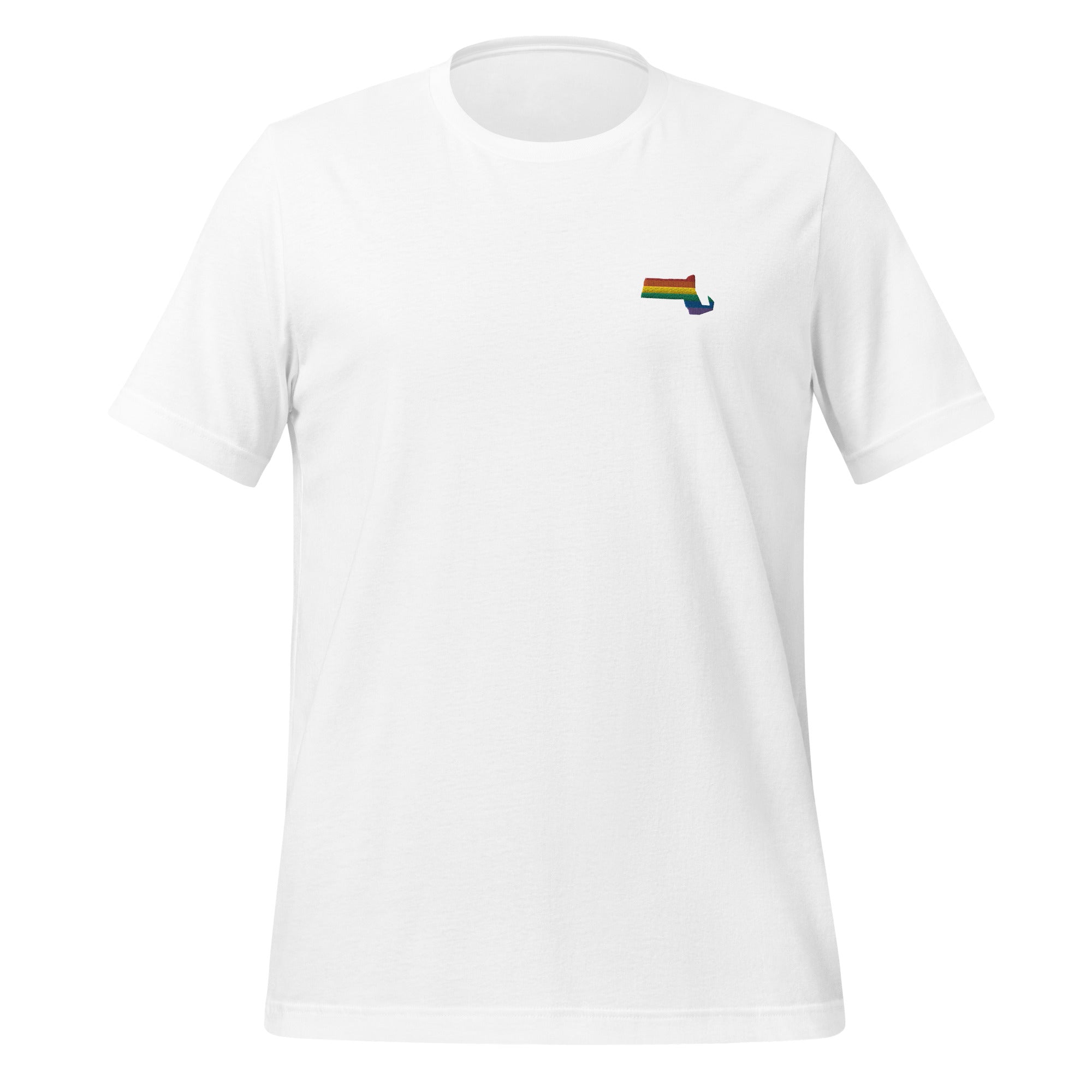Camiseta unisex bordada con el arcoíris de Massachusetts