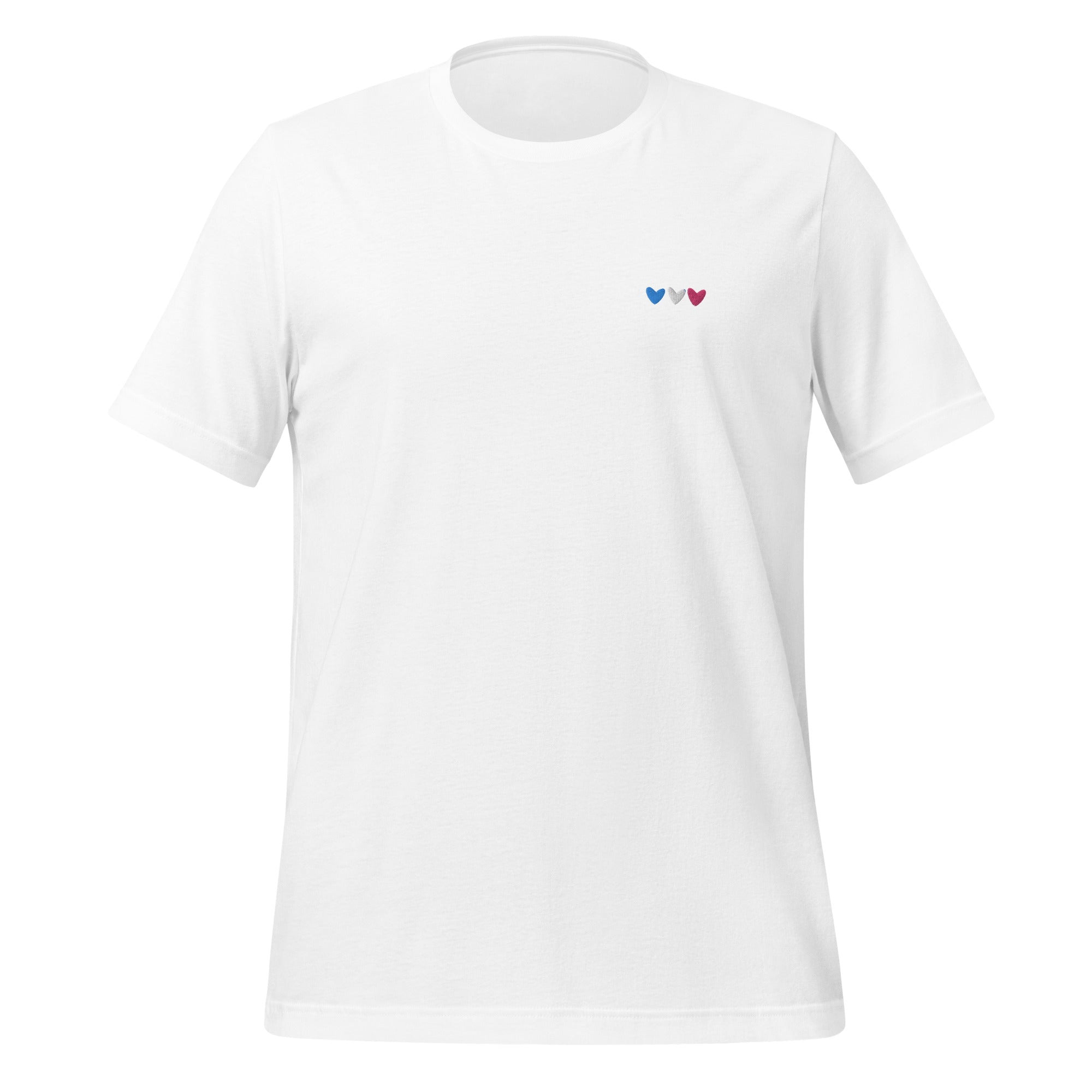 Camiseta unisex con corazones trans bordados