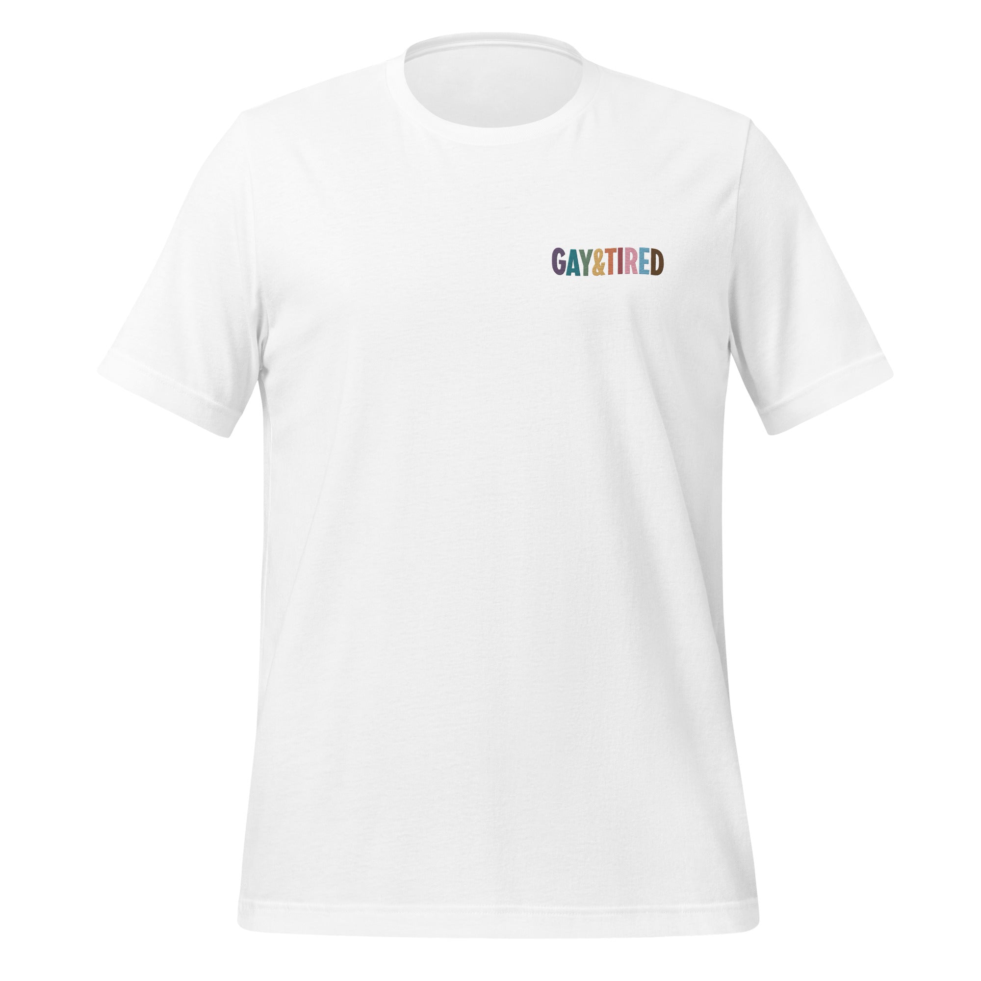 Camiseta unisex bordada con arcoíris de Gay & Tired