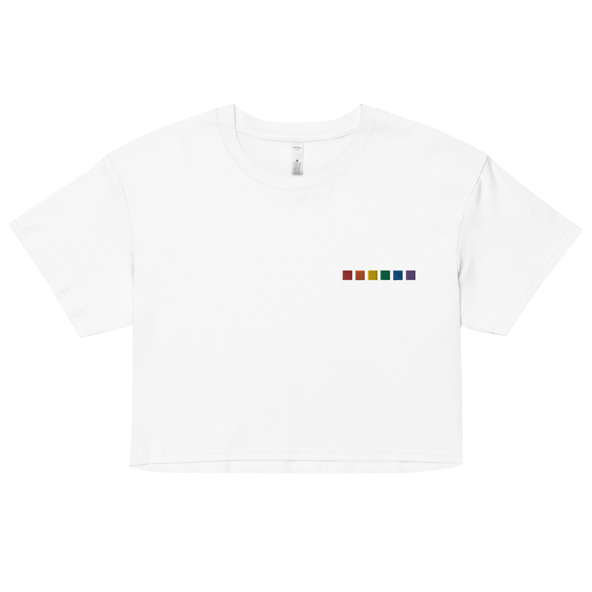 Top corto unisex bordado con cuadrados de arcoíris