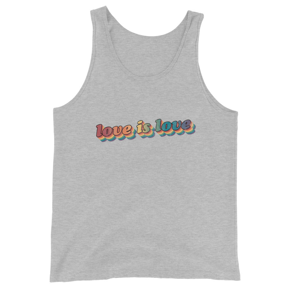 Camiseta sin mangas unisex retro Love is Love