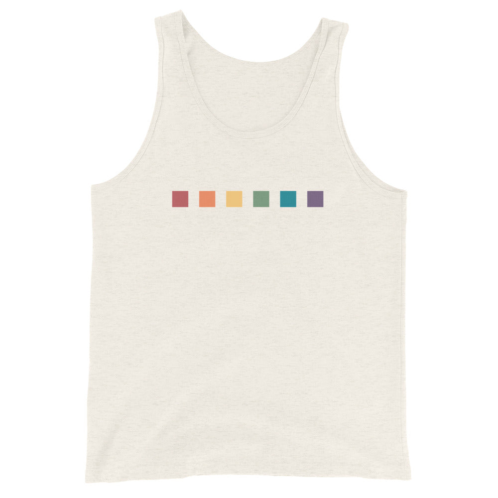 Camiseta unisex sin mangas con cuadrados de arcoíris