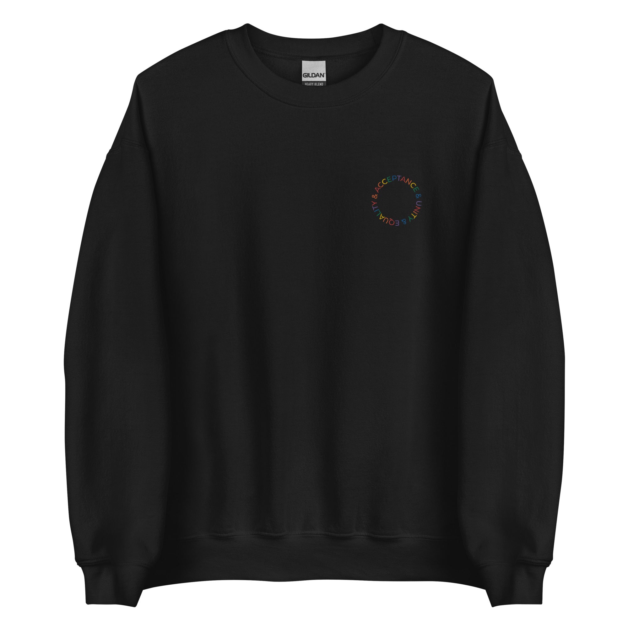 Sudadera unisex bordada con el lema "Aceptación, unidad e igualdad"
