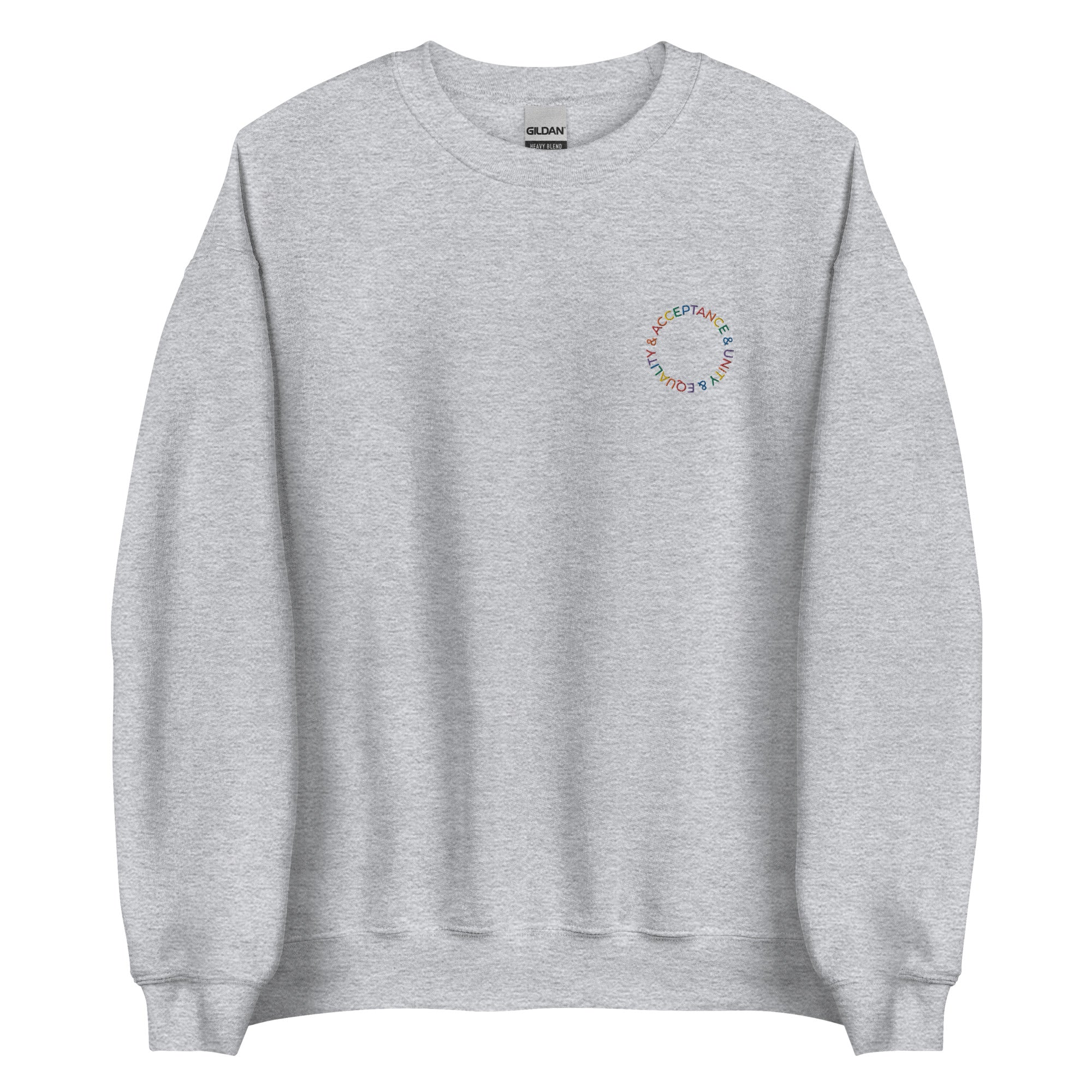 Sudadera unisex bordada con el lema "Aceptación, unidad e igualdad"