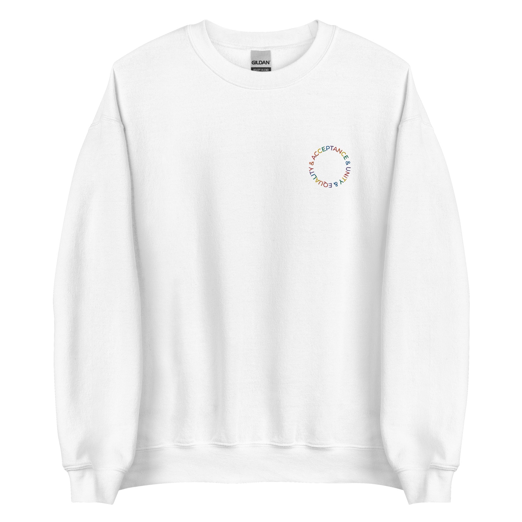 Sudadera unisex bordada con el lema "Aceptación, unidad e igualdad"