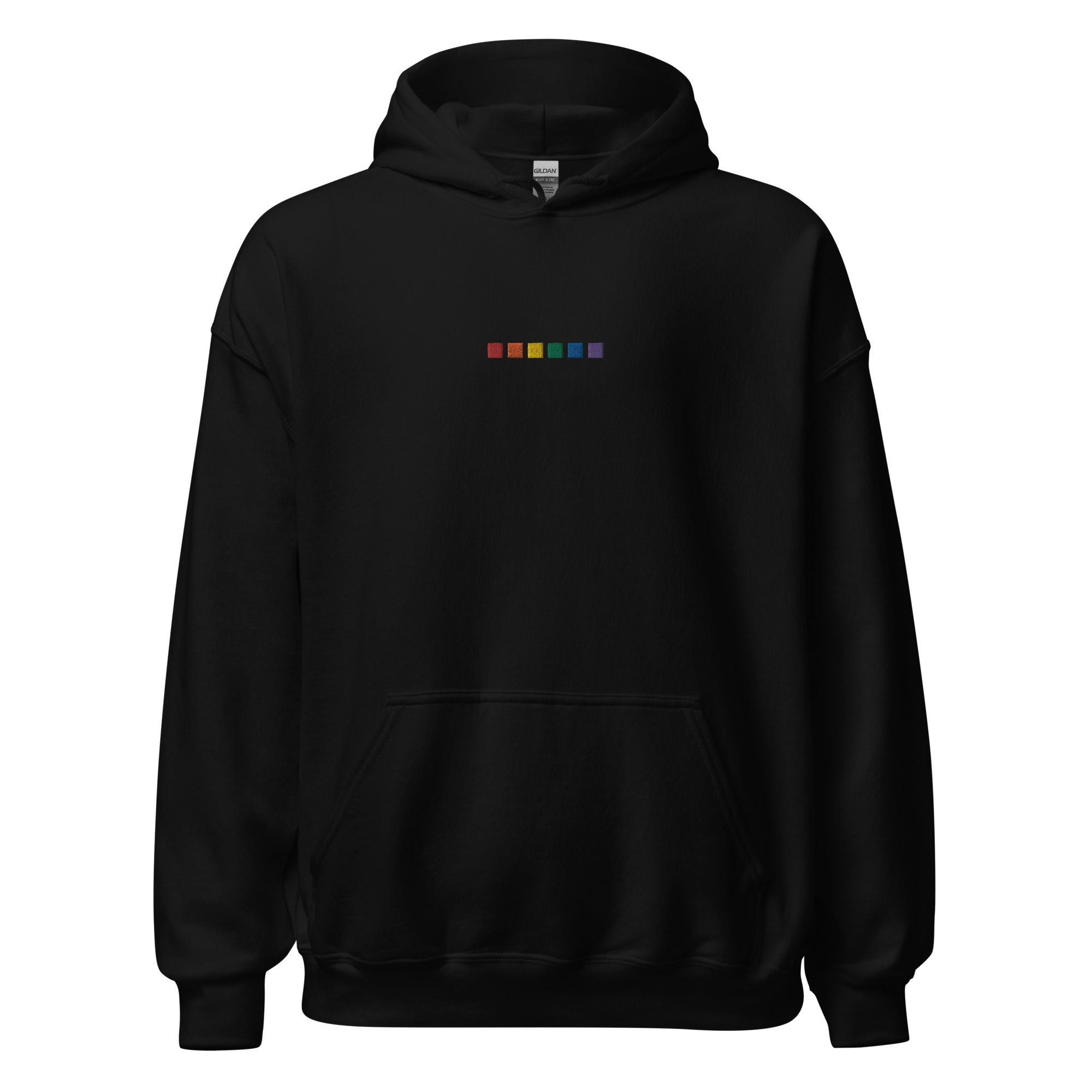 Sudadera unisex con capucha bordada con cuadrados de arcoíris