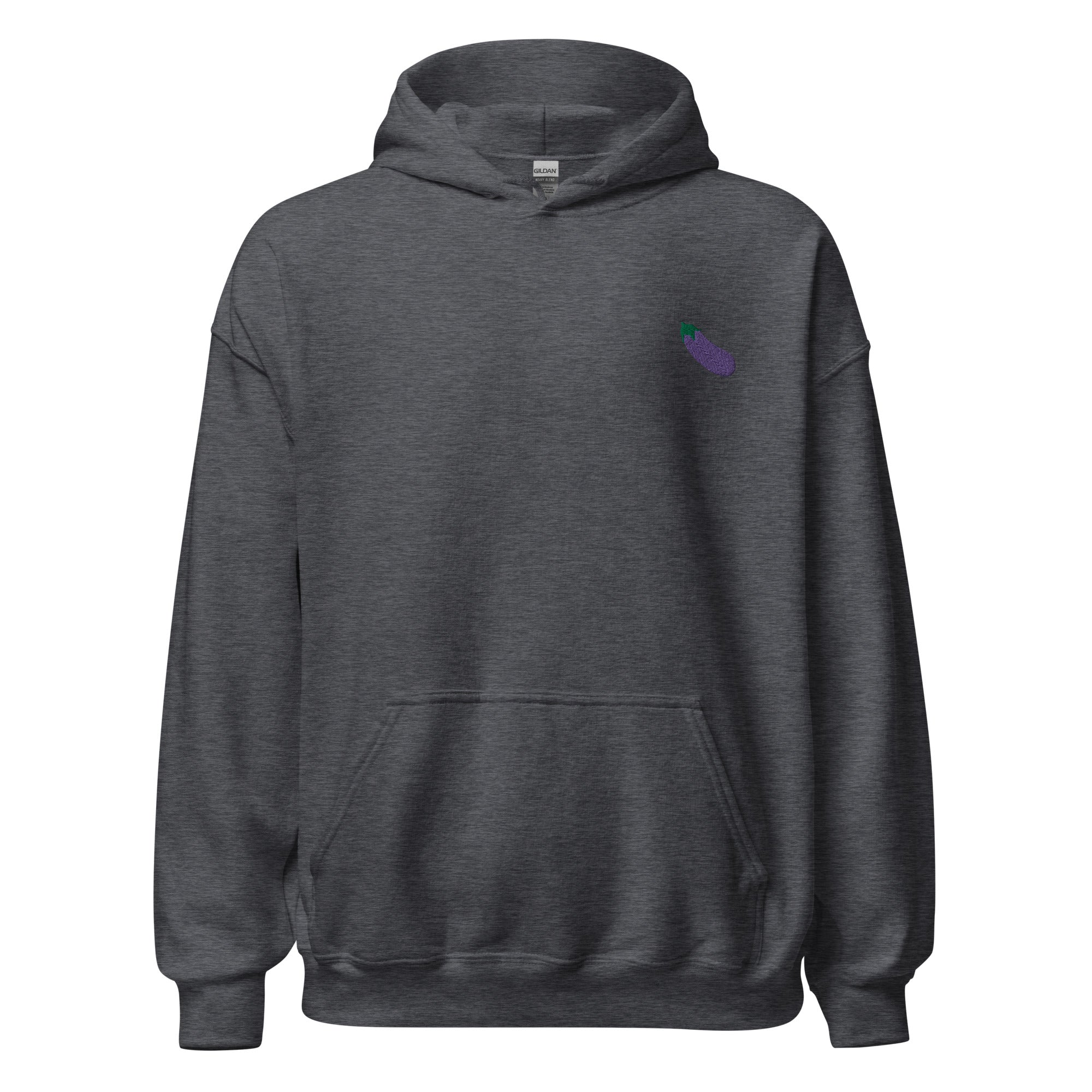 Sudadera unisex con capucha bordada con emoji de berenjena