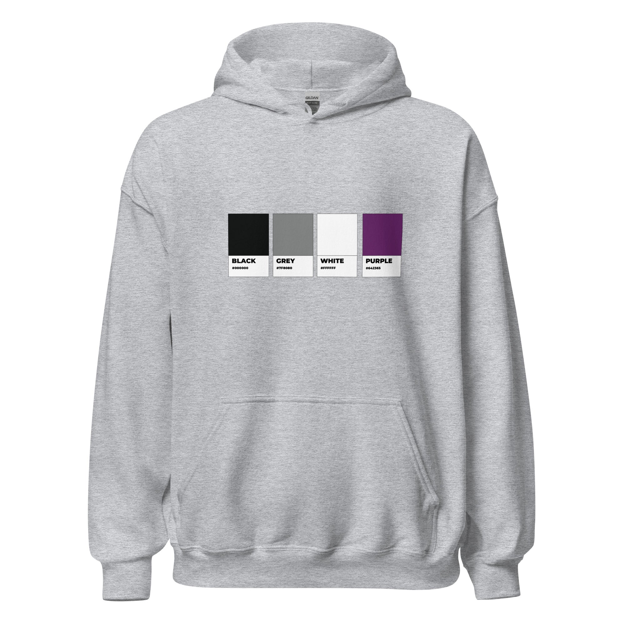 Sudadera unisex con capucha y muestra de colores asexuales