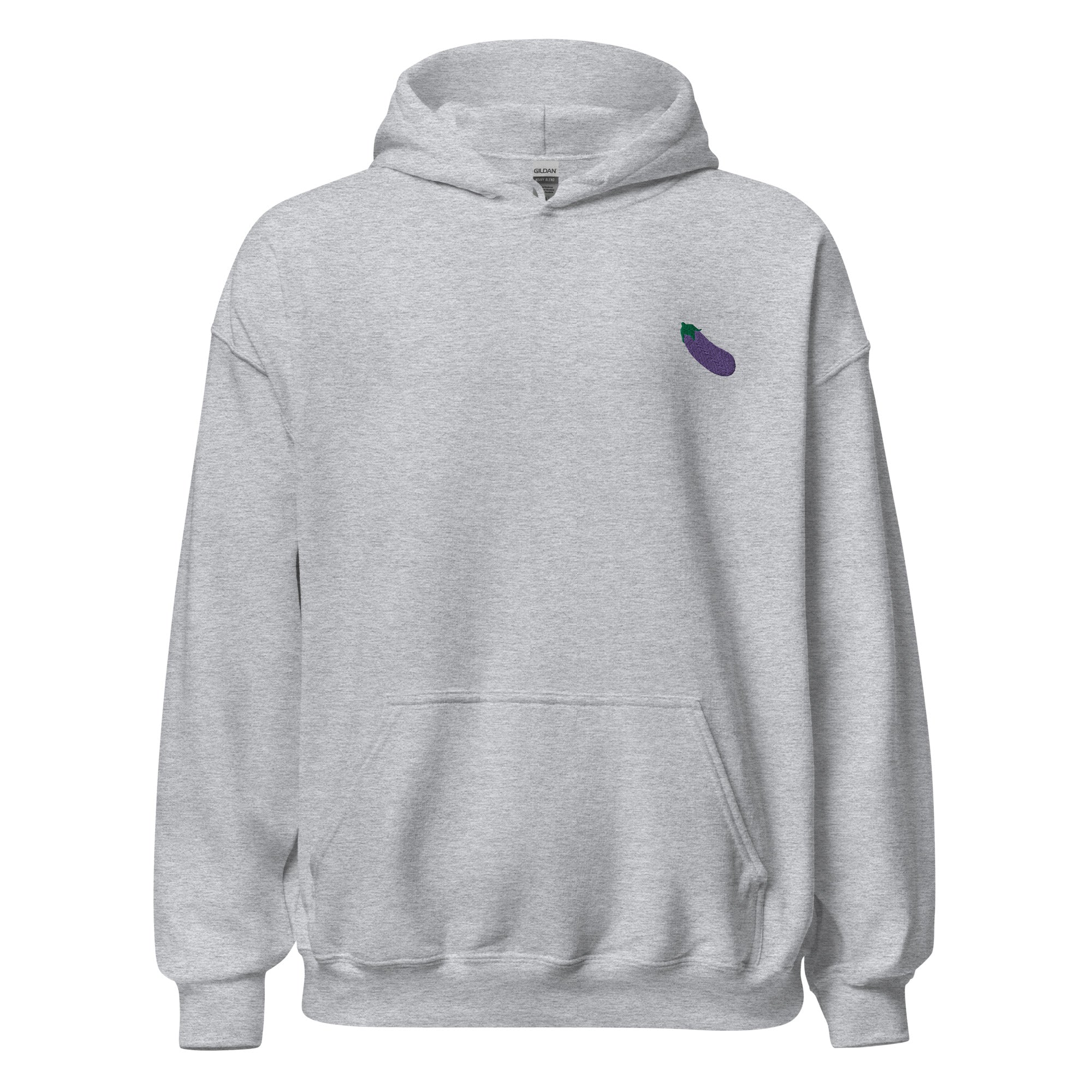 Sudadera unisex con capucha bordada con emoji de berenjena