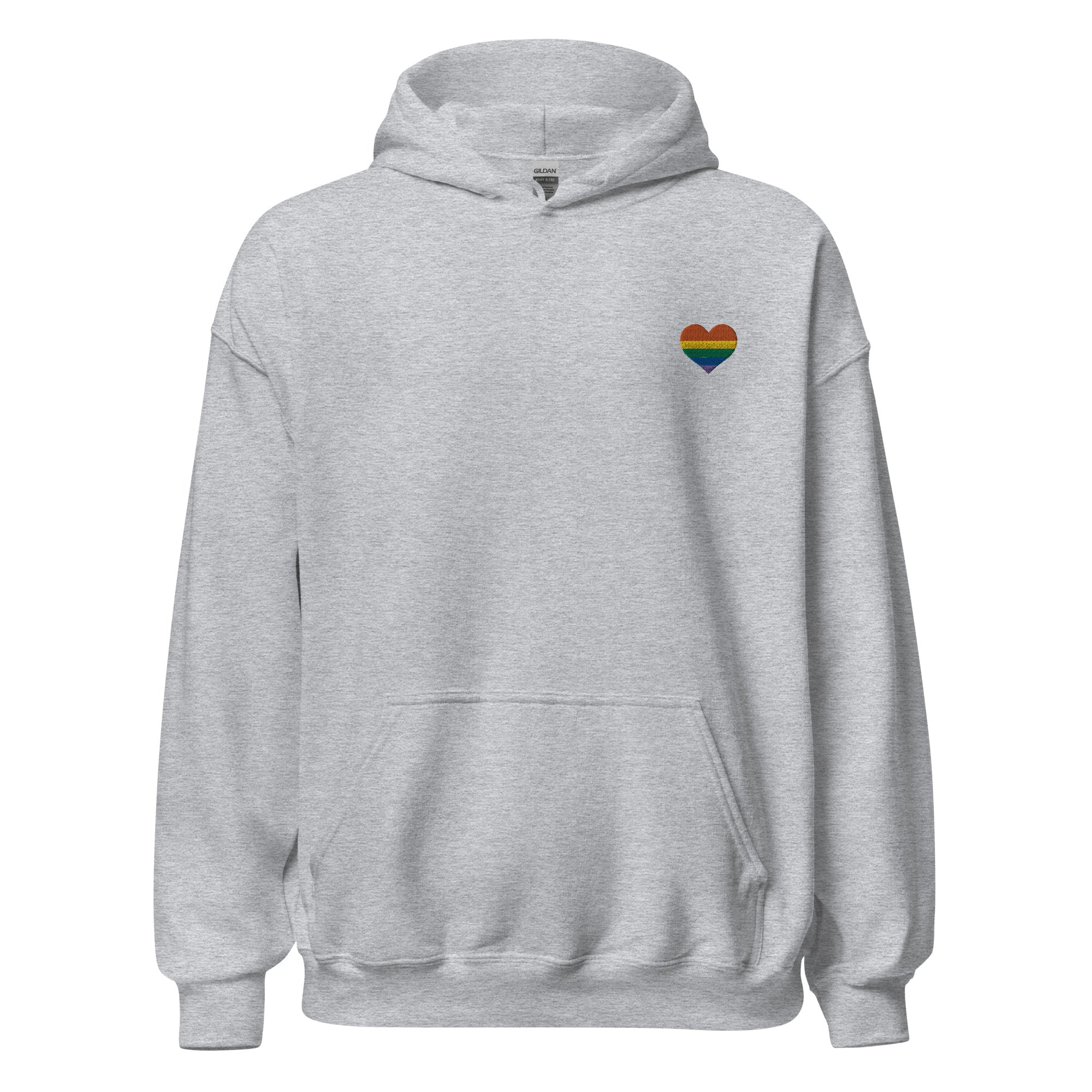 Sudadera unisex con capucha y corazón de arcoíris bordado