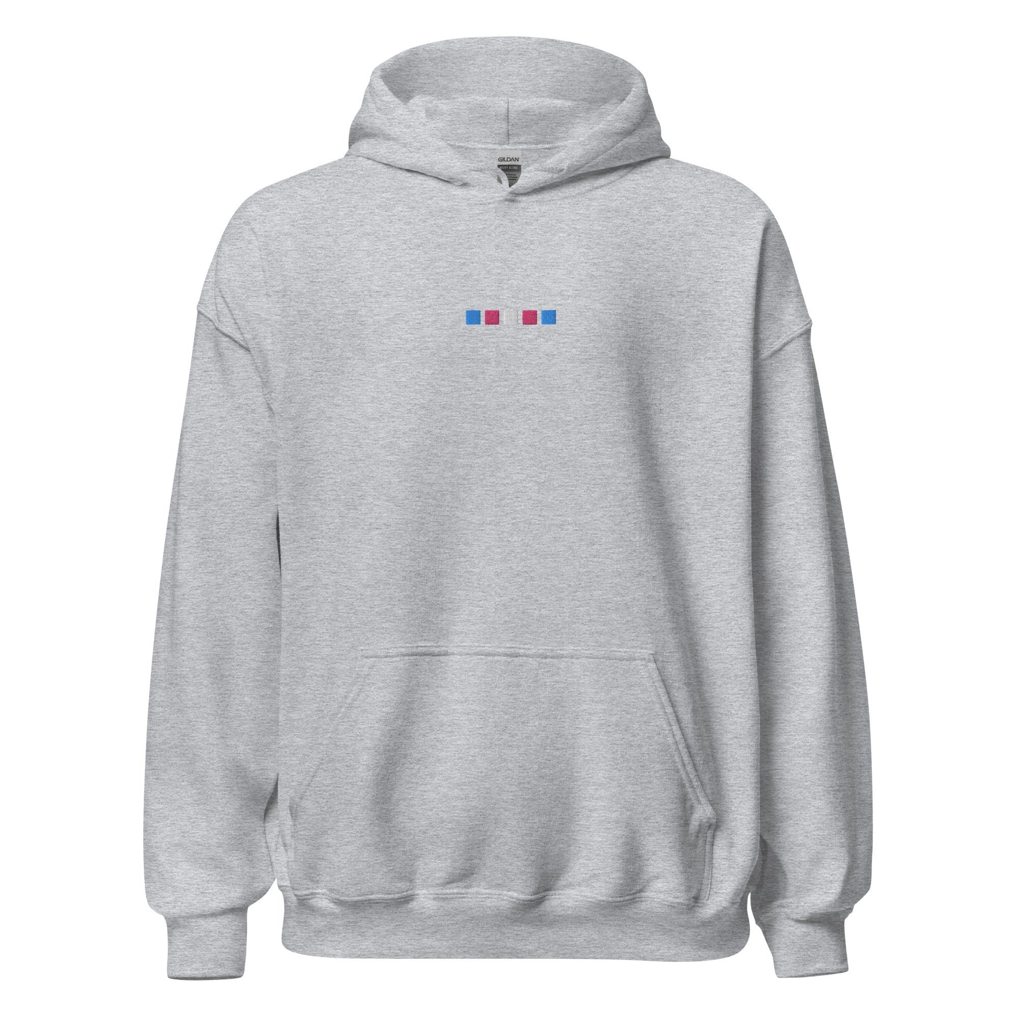Sudadera unisex con capucha bordada con cuadrados trans