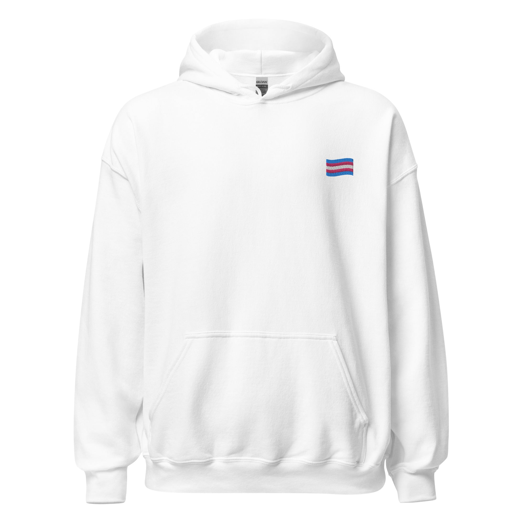Sudadera unisex con capucha y bandera trans bordada