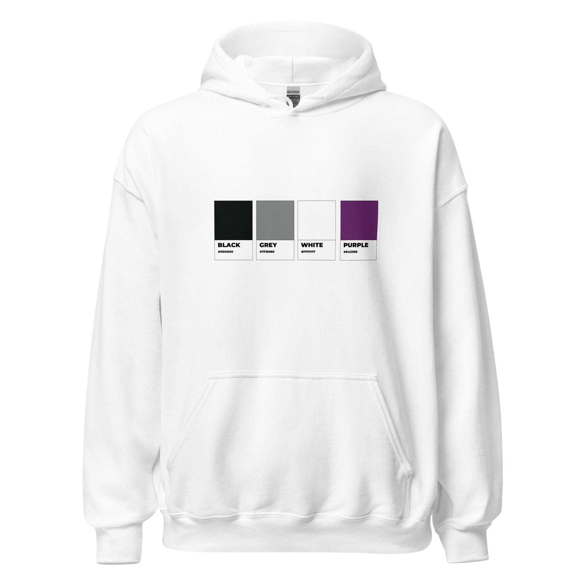 Sudadera unisex con capucha y muestra de colores asexuales
