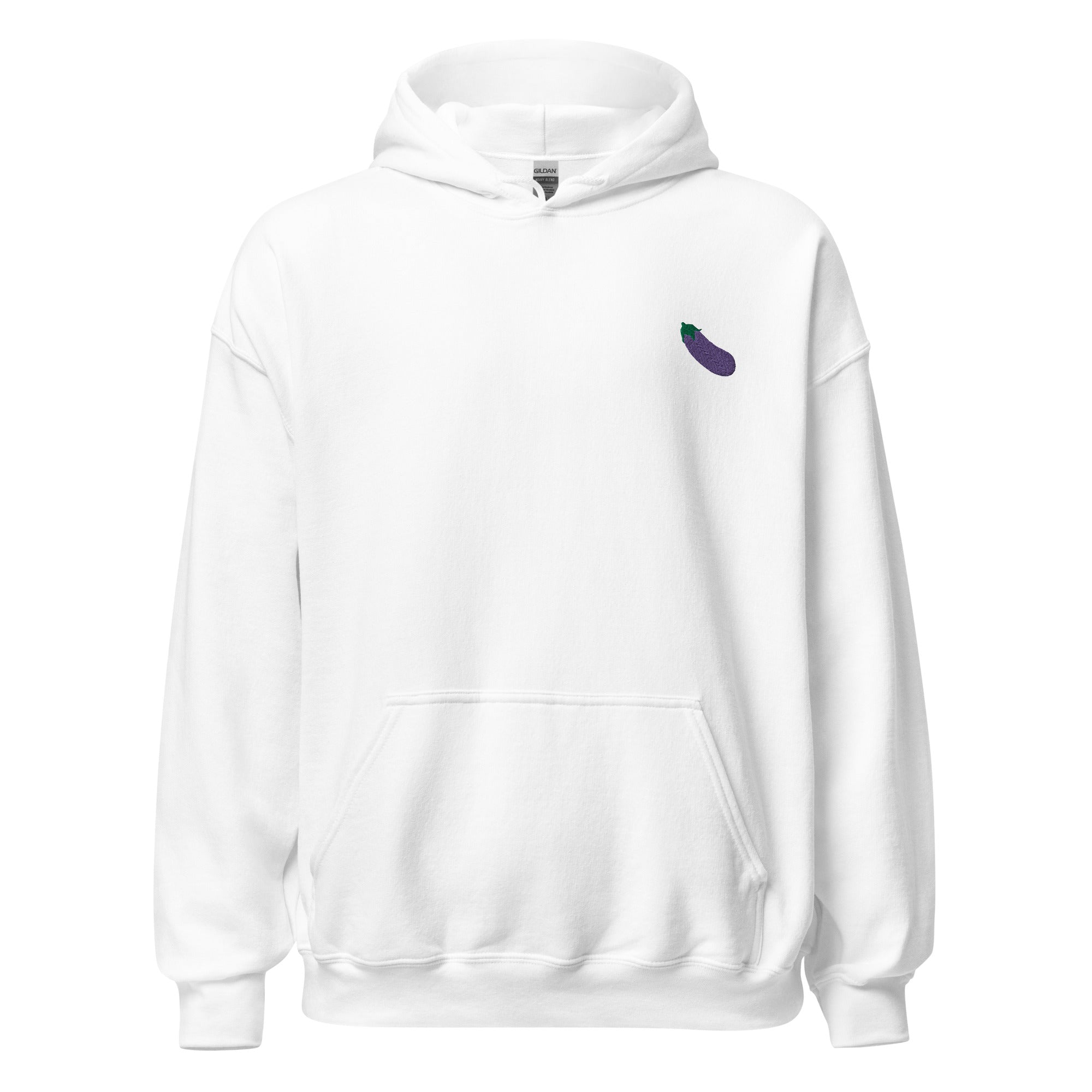 Sudadera unisex con capucha bordada con emoji de berenjena