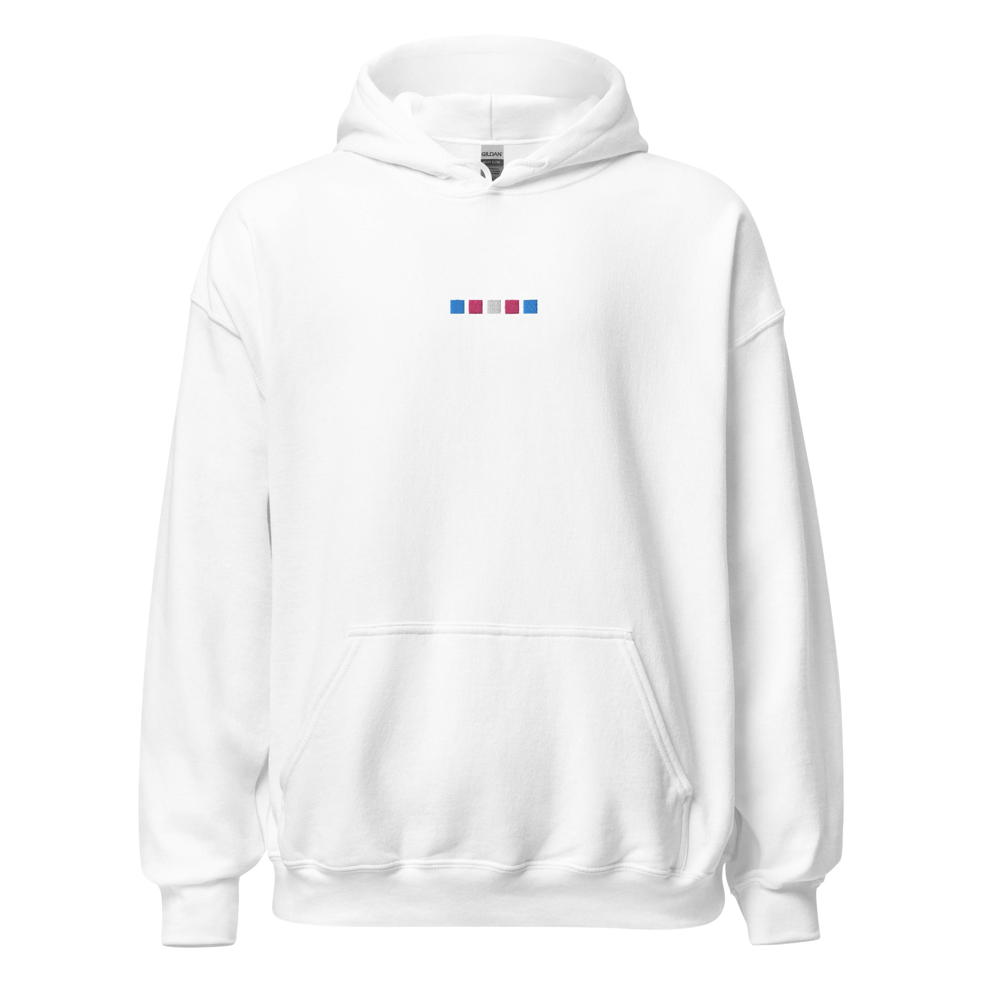 Sudadera unisex con capucha bordada con cuadrados trans