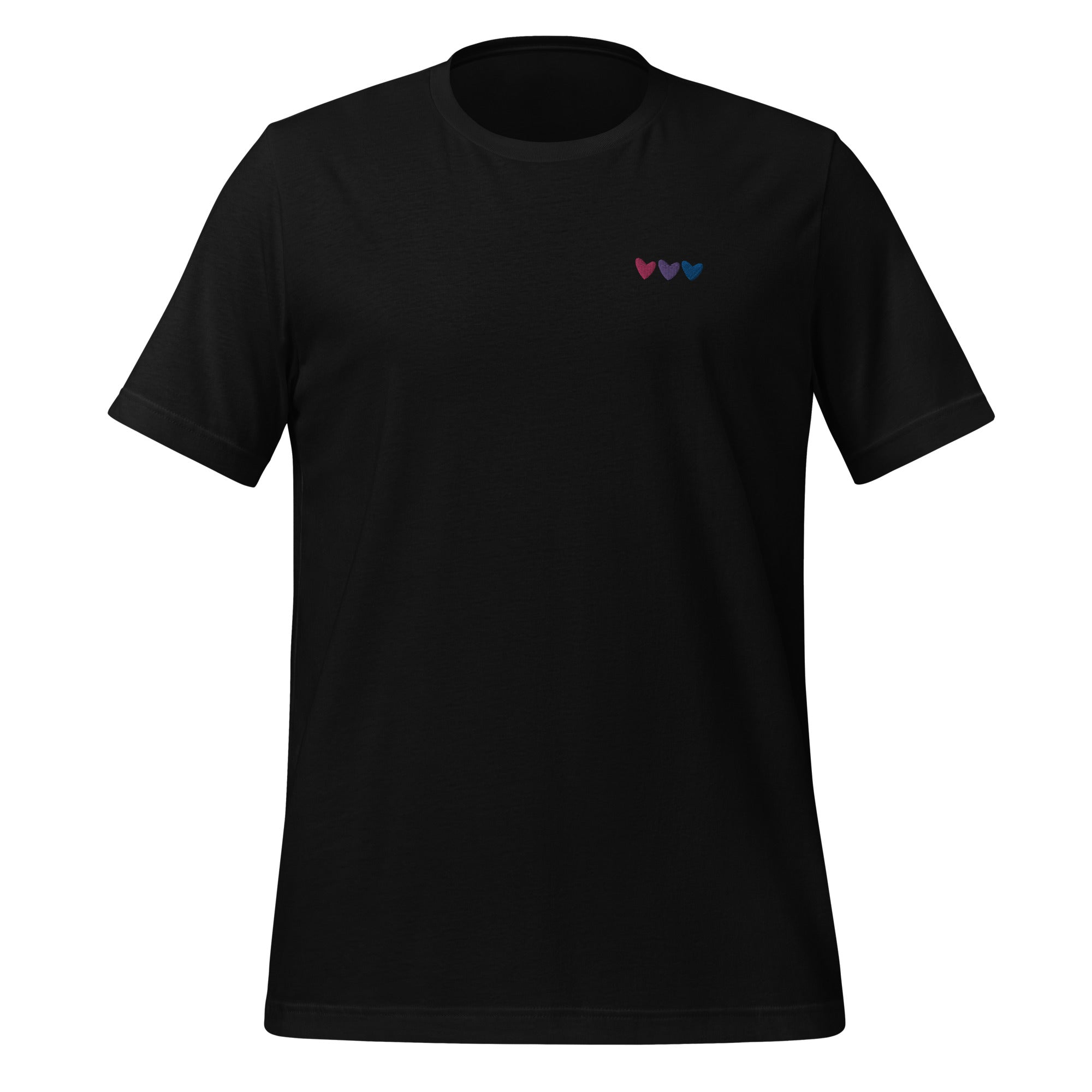 Camiseta unisex bordada con corazones bisexuales