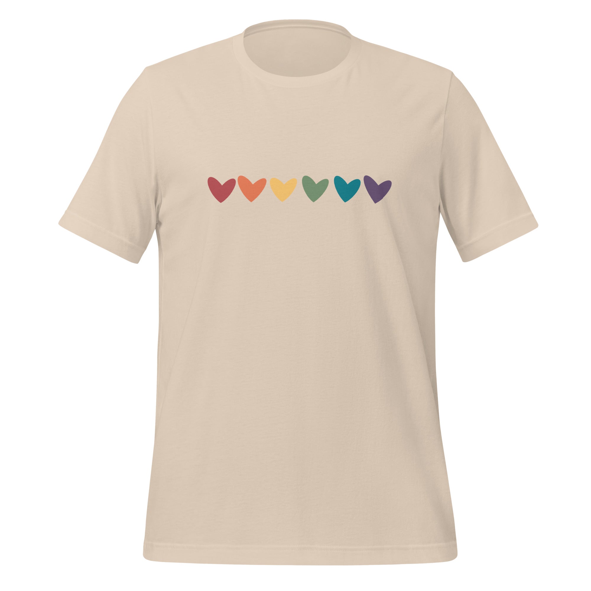Camiseta unisex con corazones de arcoíris