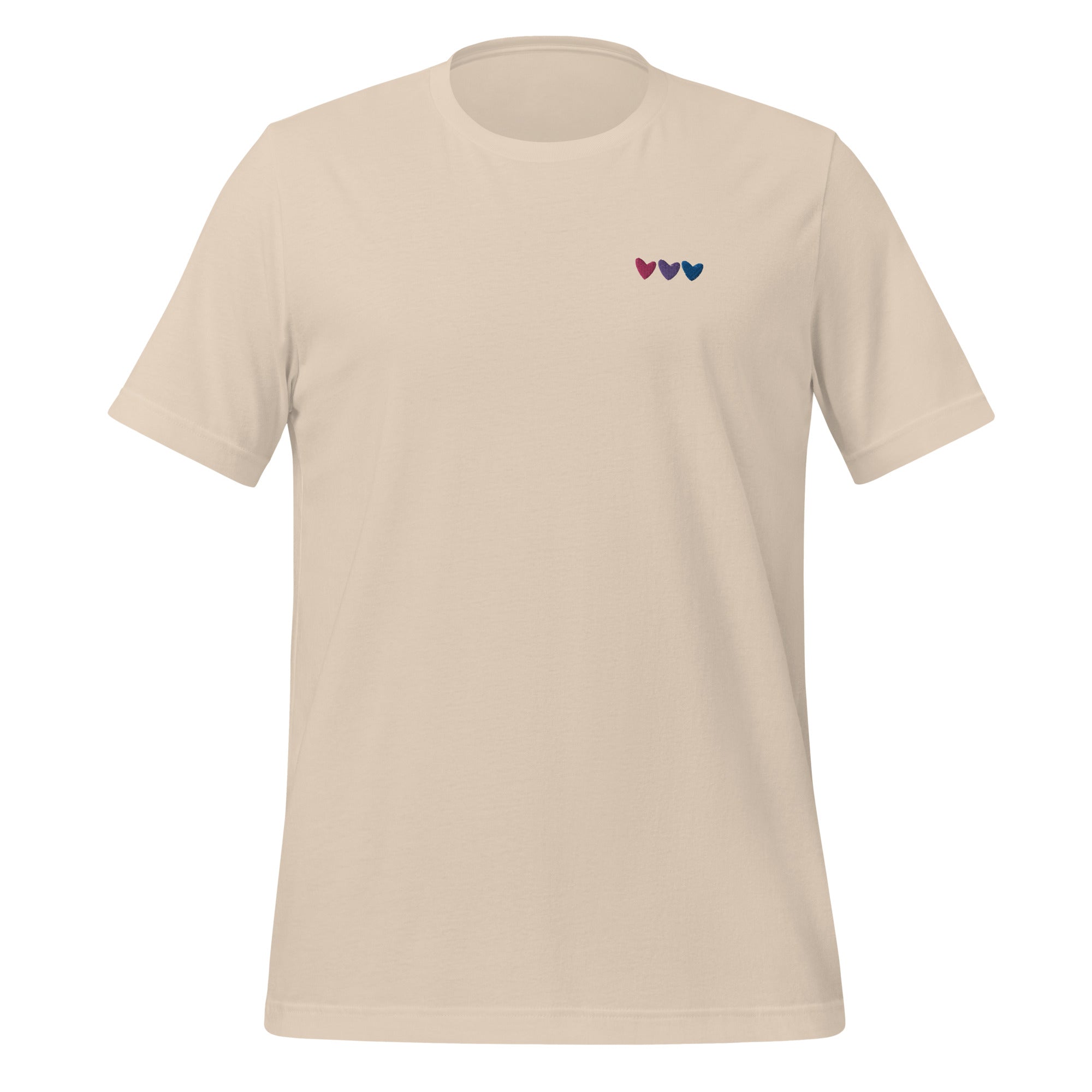 Camiseta unisex bordada con corazones bisexuales