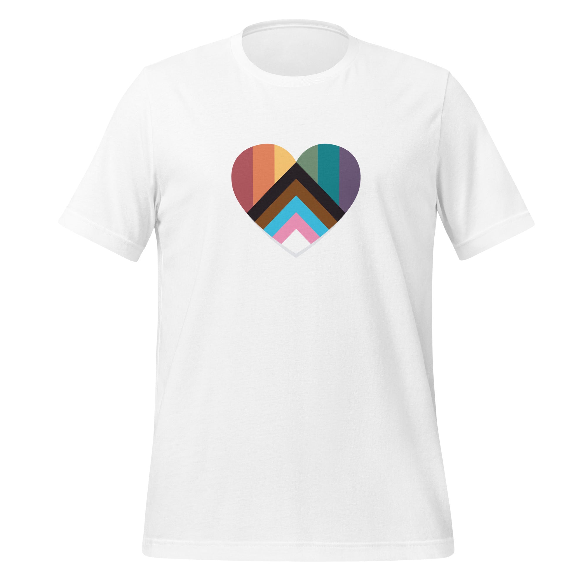 Camiseta unisex con corazón de orgullo progresivo