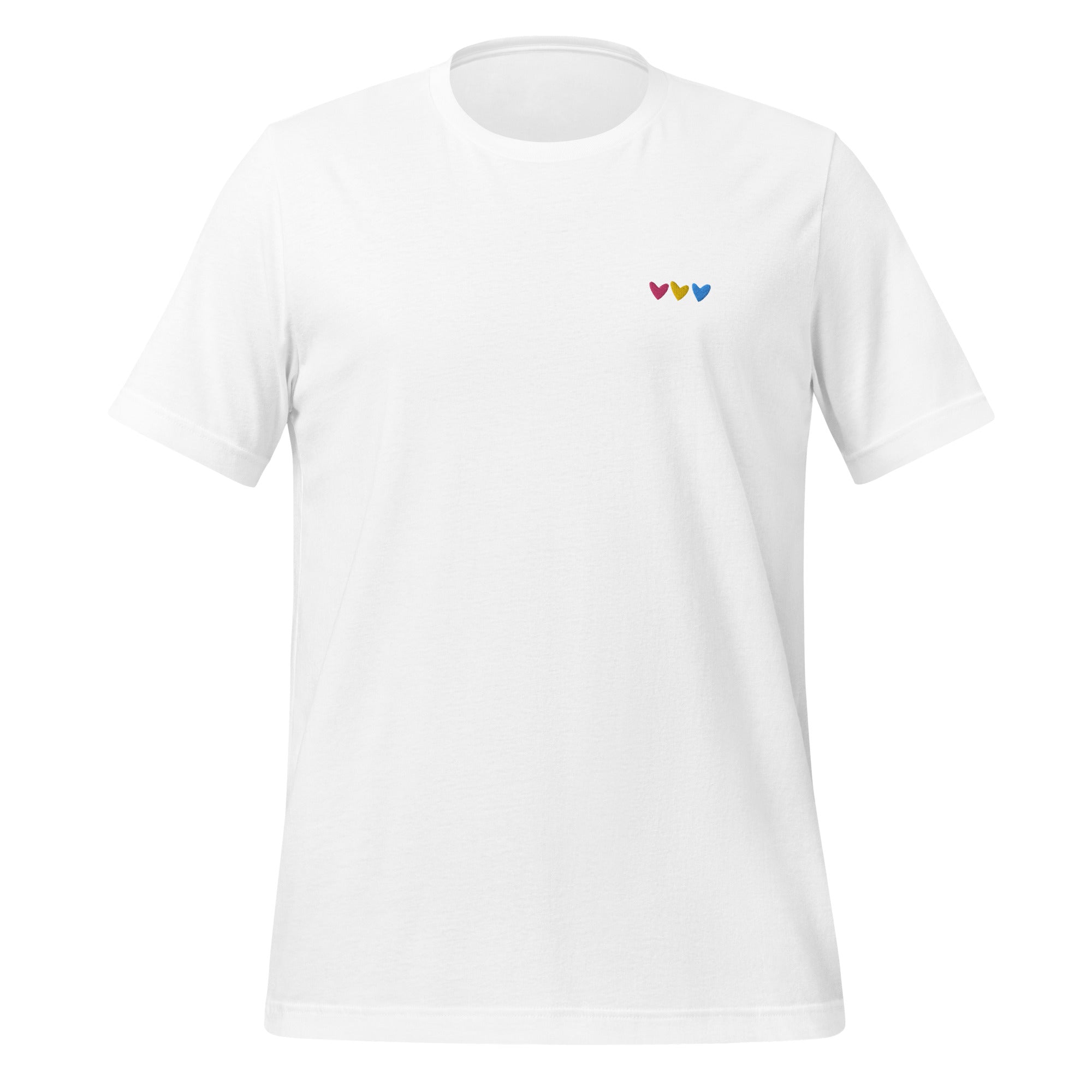 Camiseta unisex con corazones bordados pansexuales