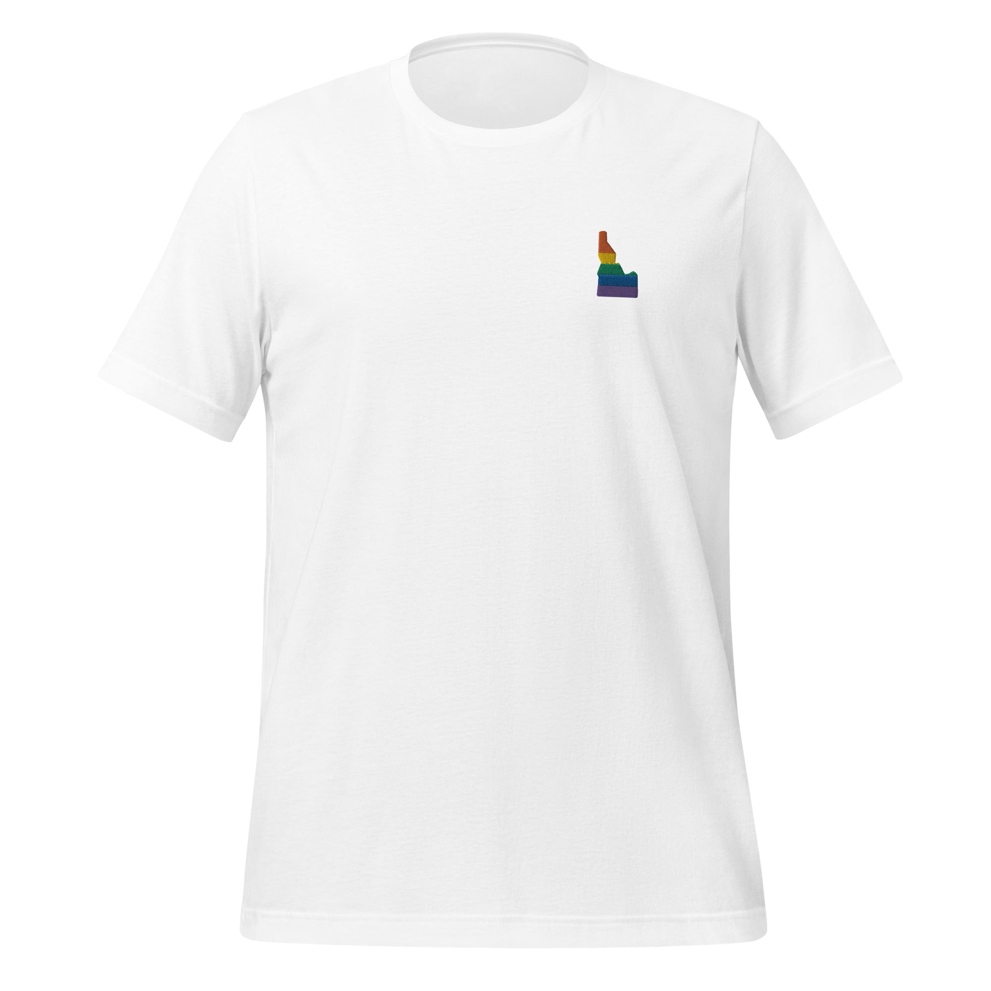 Camiseta unisex bordada con el arcoíris de Idaho