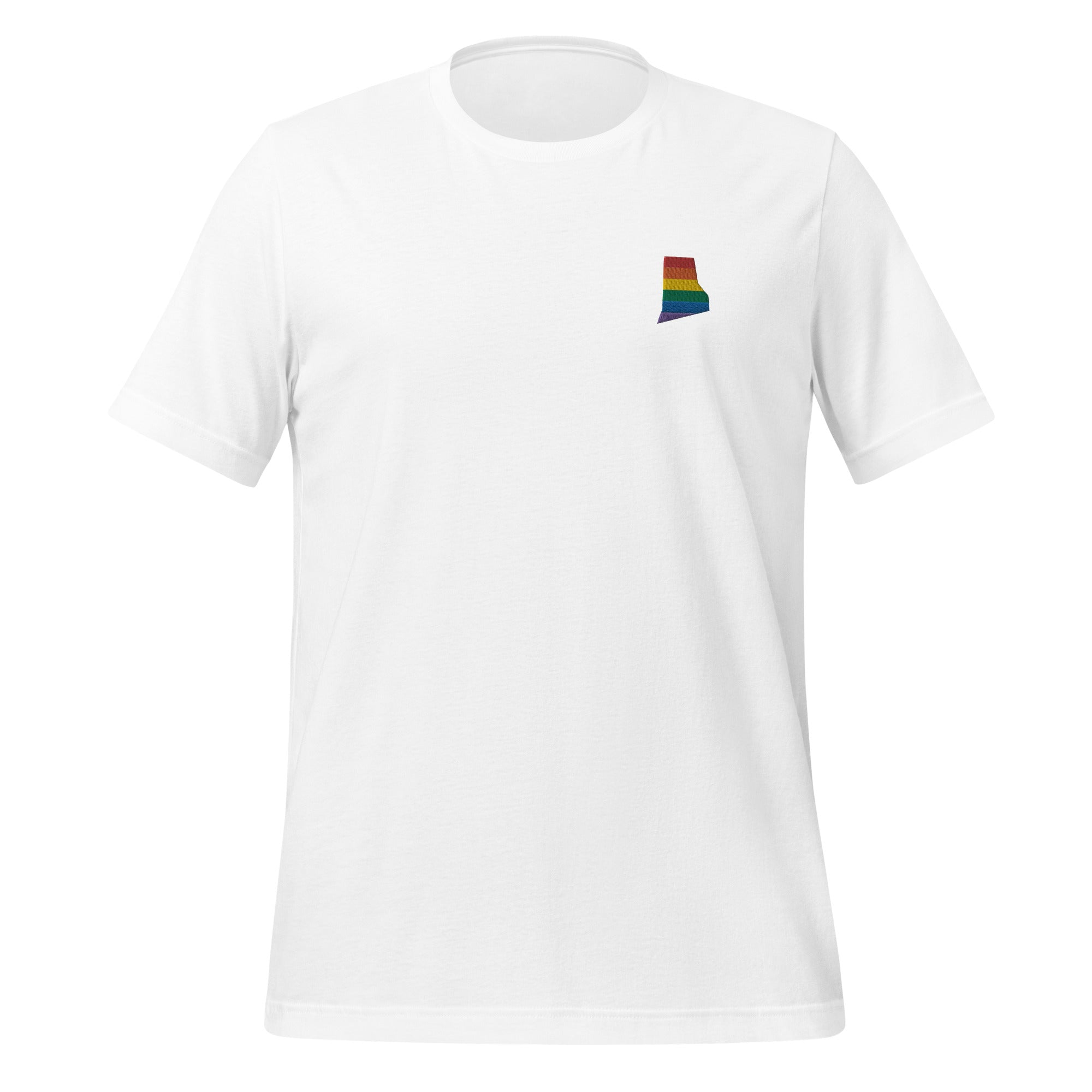 Camiseta unisex bordada con arcoíris de Rhode Island