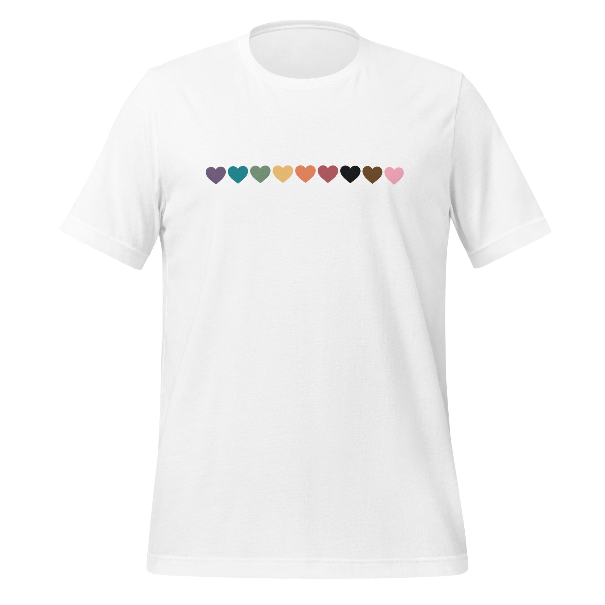 Camiseta unisex con corazones de arcoíris y orgullo progresista