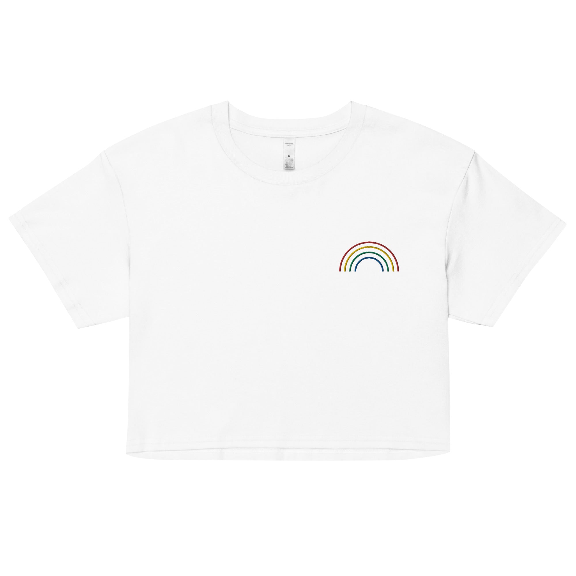 Top corto unisex con bordado de arcoíris