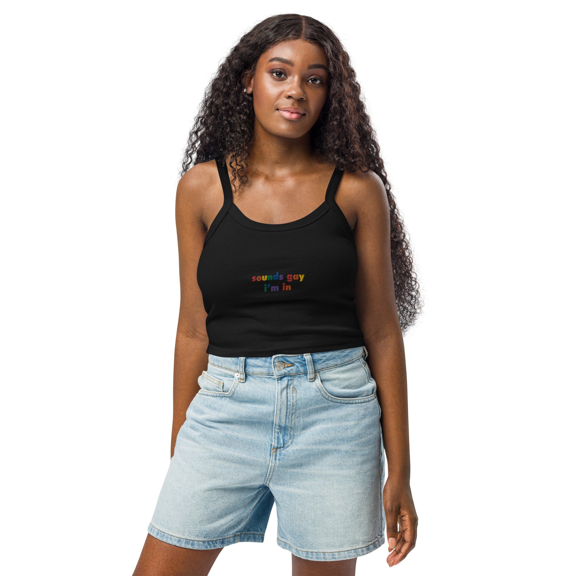 Suena gay, estoy dentro Camiseta sin mangas de microcanalé para mujer