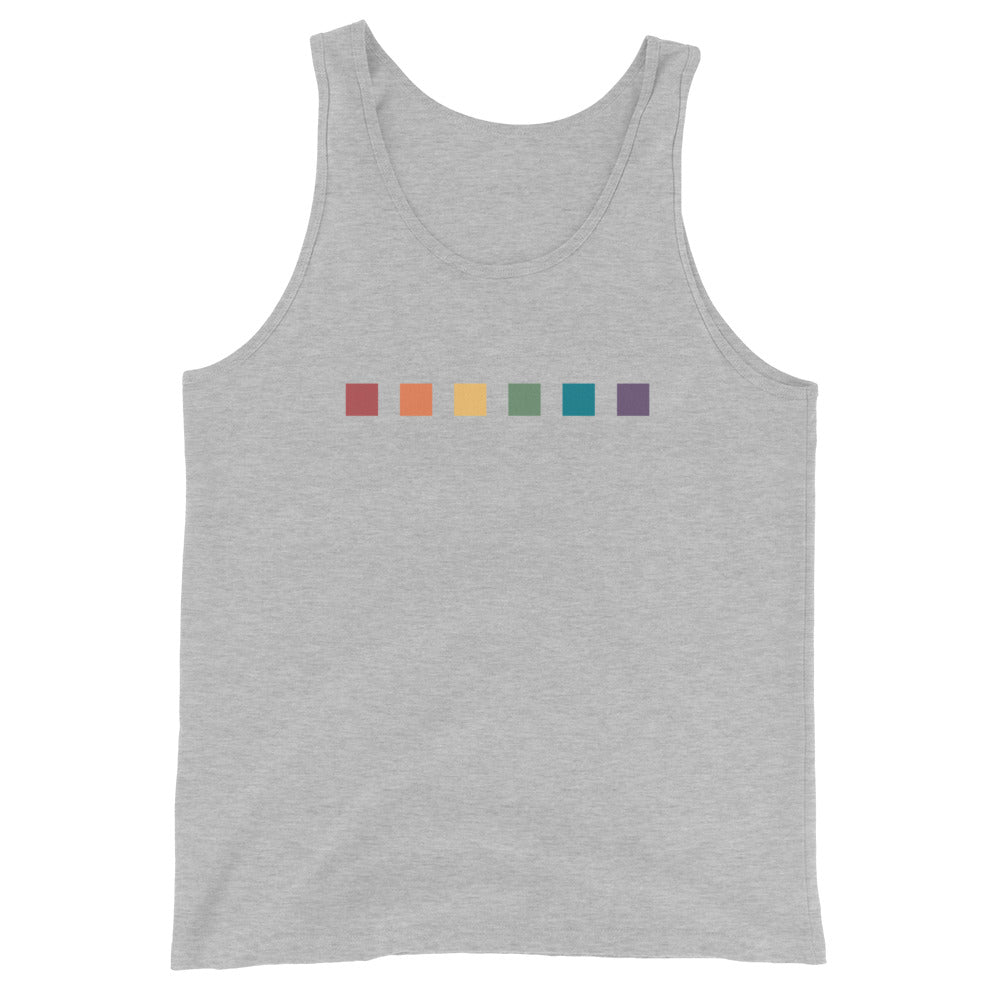 Camiseta unisex sin mangas con cuadrados de arcoíris