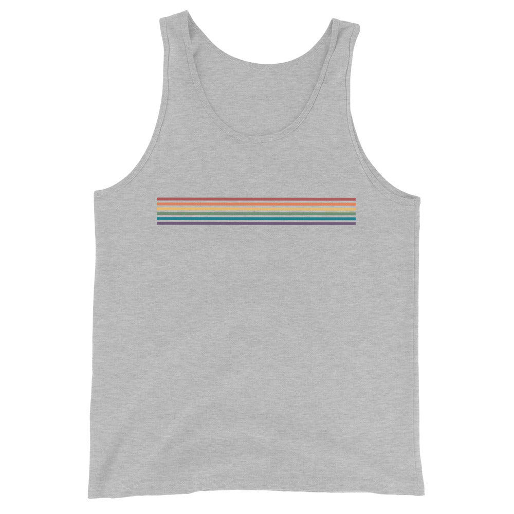 Camiseta unisex sin mangas con rayas de arcoíris