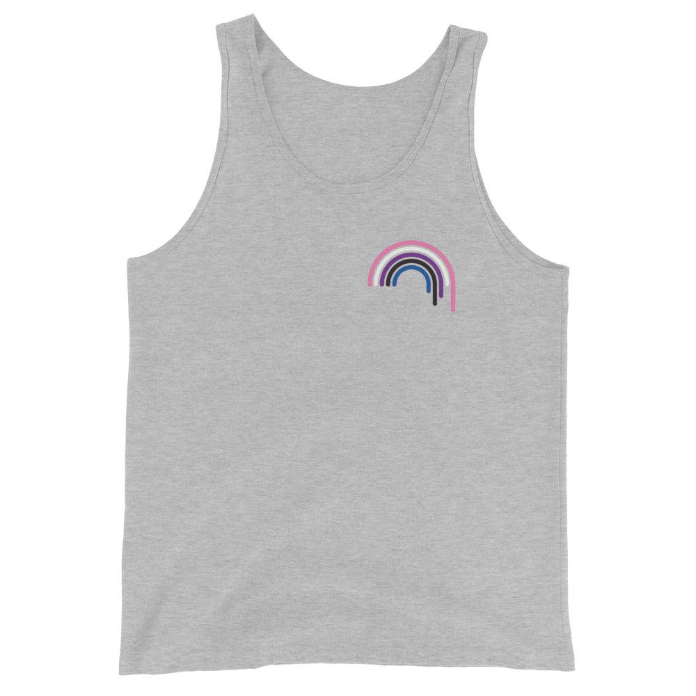 Camiseta sin mangas unisex con goteo de arcoíris y género fluido