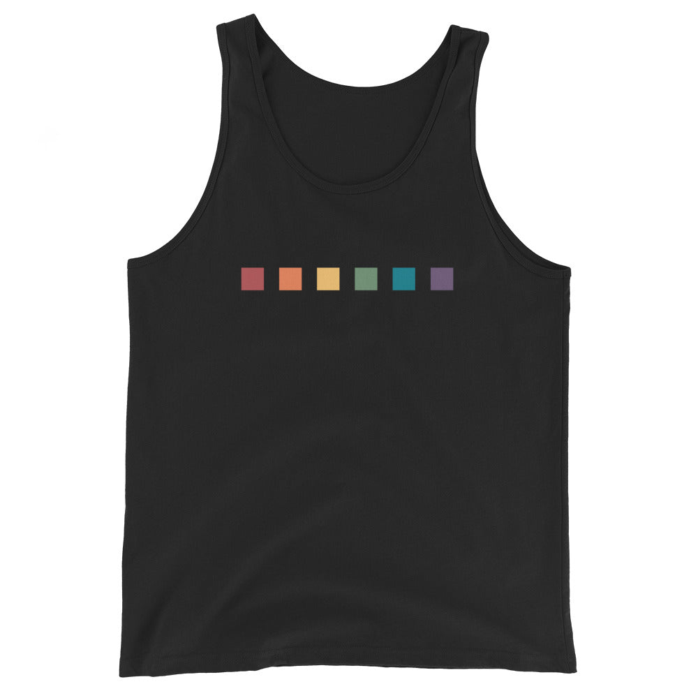 Camiseta unisex sin mangas con cuadrados de arcoíris