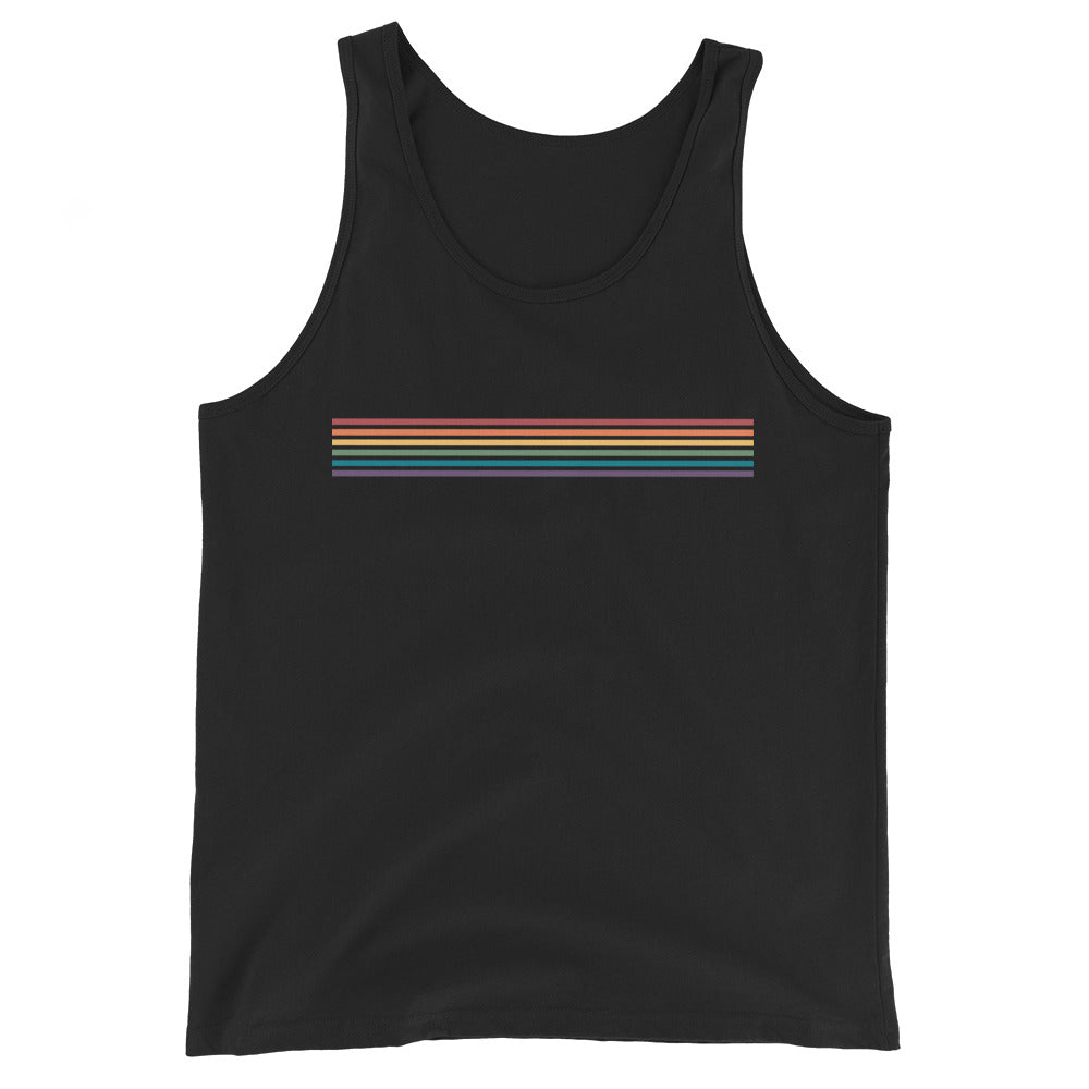 Camiseta unisex sin mangas con rayas de arcoíris