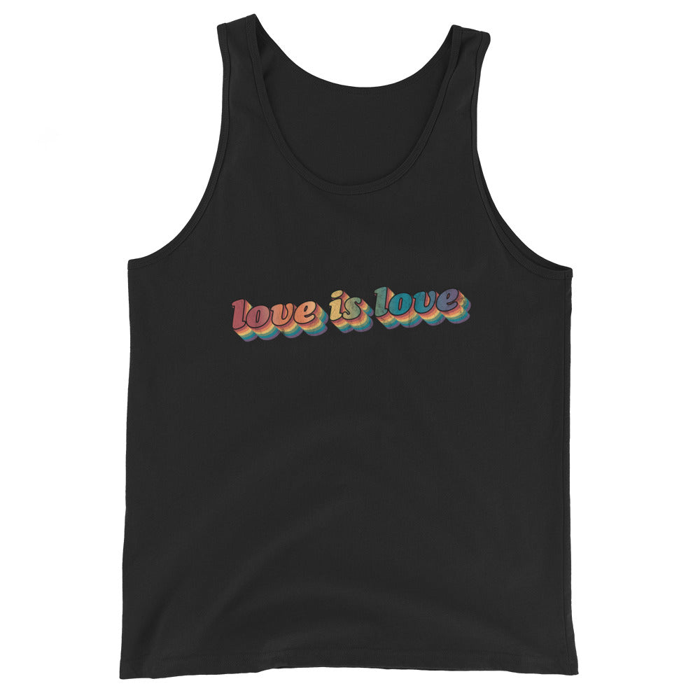 Camiseta sin mangas unisex retro Love is Love