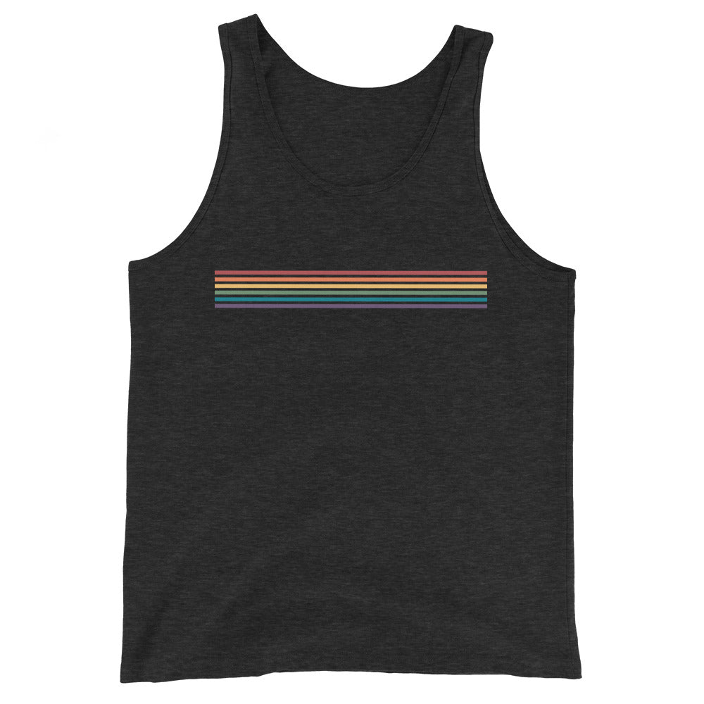 Camiseta unisex sin mangas con rayas de arcoíris