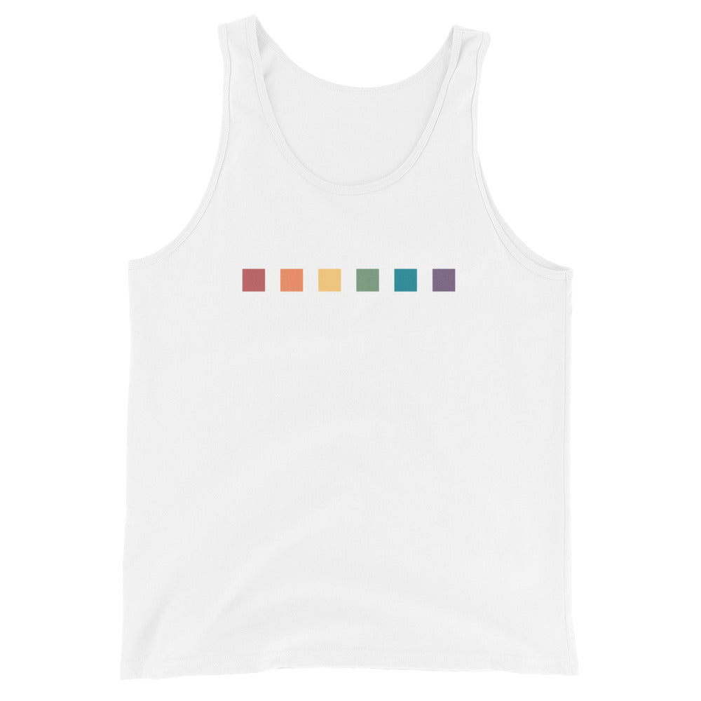 Camiseta unisex sin mangas con cuadrados de arcoíris