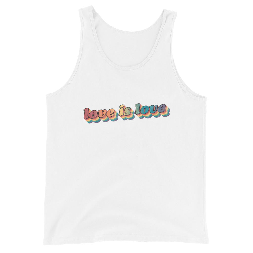 Camiseta sin mangas unisex retro Love is Love